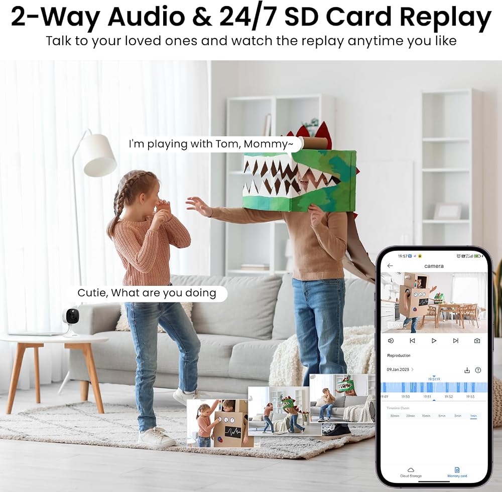 AOQEE 2K Cameras for Home Security-Outdoor/Indoor Camera for Dog/Cat/Pet/Nanny/Baby/Elderly, Color Night Vision, White Light, Siren, 24/7 SD Recordings, Works with Alexa, Plug in (C1-White-2pack-2.4G)