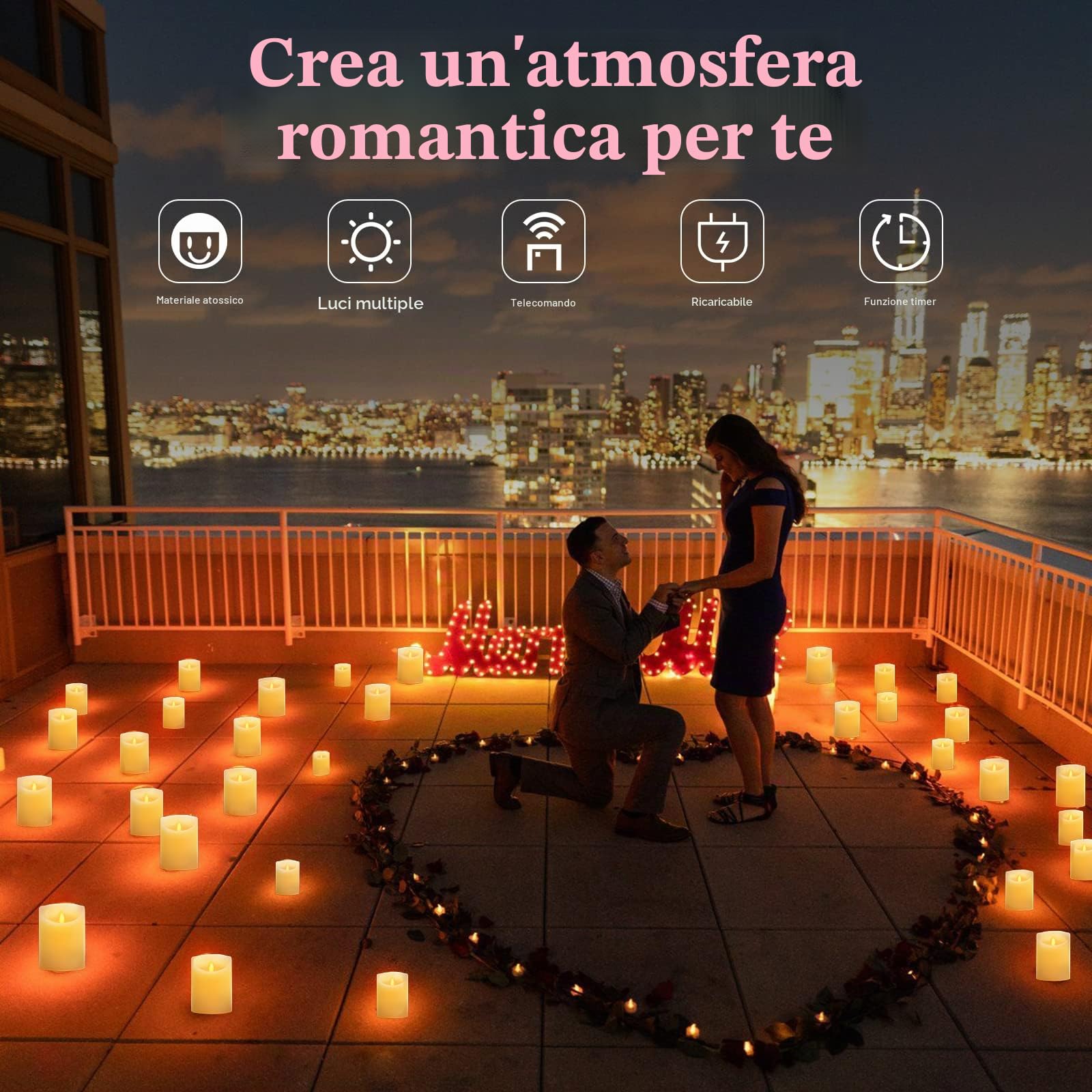 Candele LED Senza Fiamma, Bianco Caldo Multicolor Real Wax Pilastro Luce Candela Ricaricabili USB, con Telecomando e Timer, Lampada Candela per Natale Feste Decorazione Casa Matrimonio