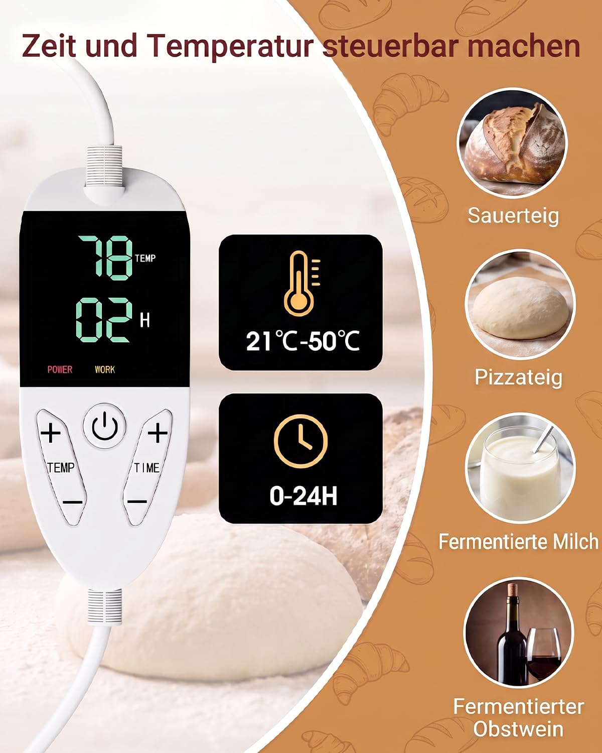 Boîte de fermentation pliable avec réglage de la température de 21 à 50 °C et minuterie de 24 h, boîte de fermentation avec étagère en métal et hygromètre, idéale pour la pâte à sure, le pain, la