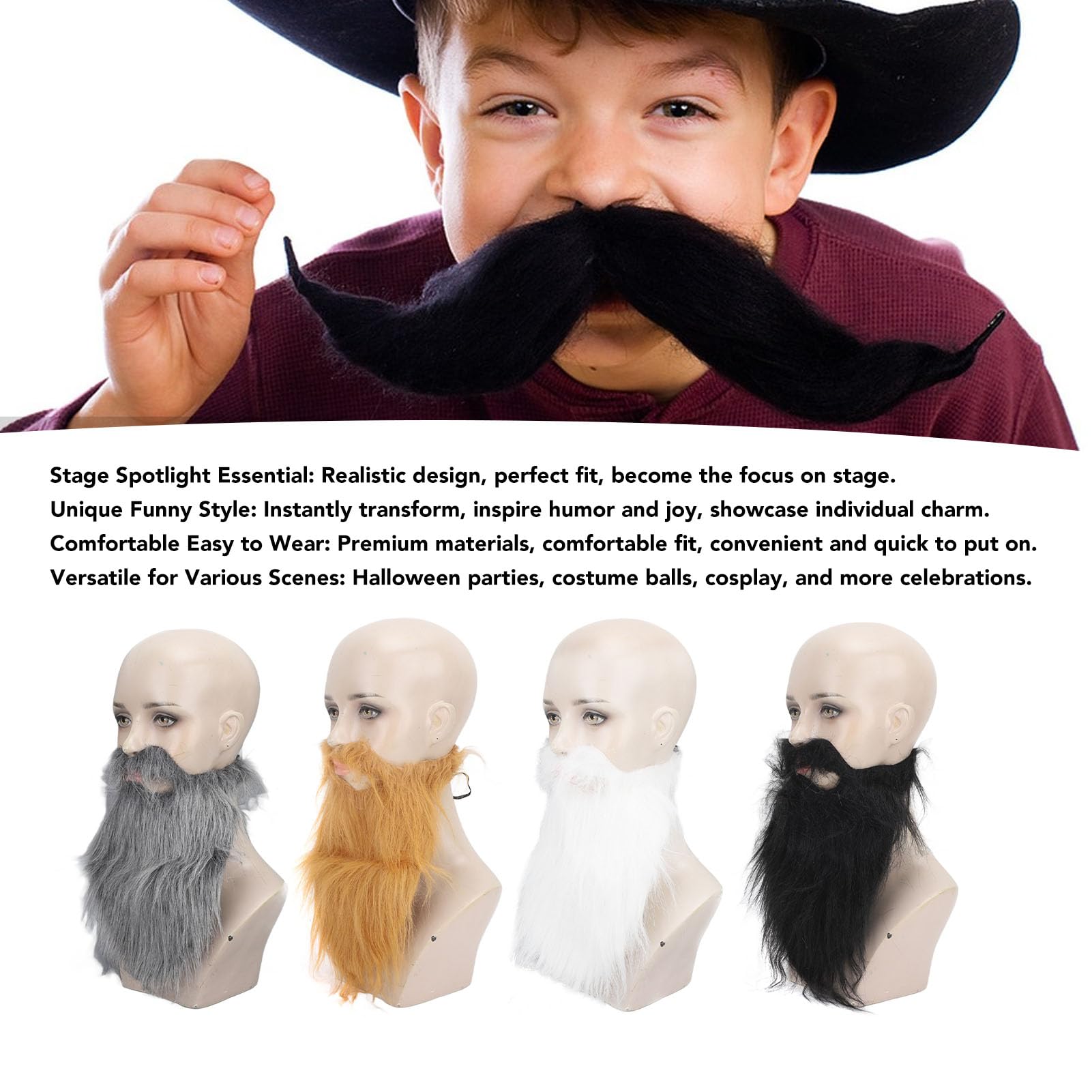 4 Barbe Finte Autoadesive - Barba Finta Realistica Per Costumi | Halloween E Cosplay | Facile Da Applicare - Foto 3