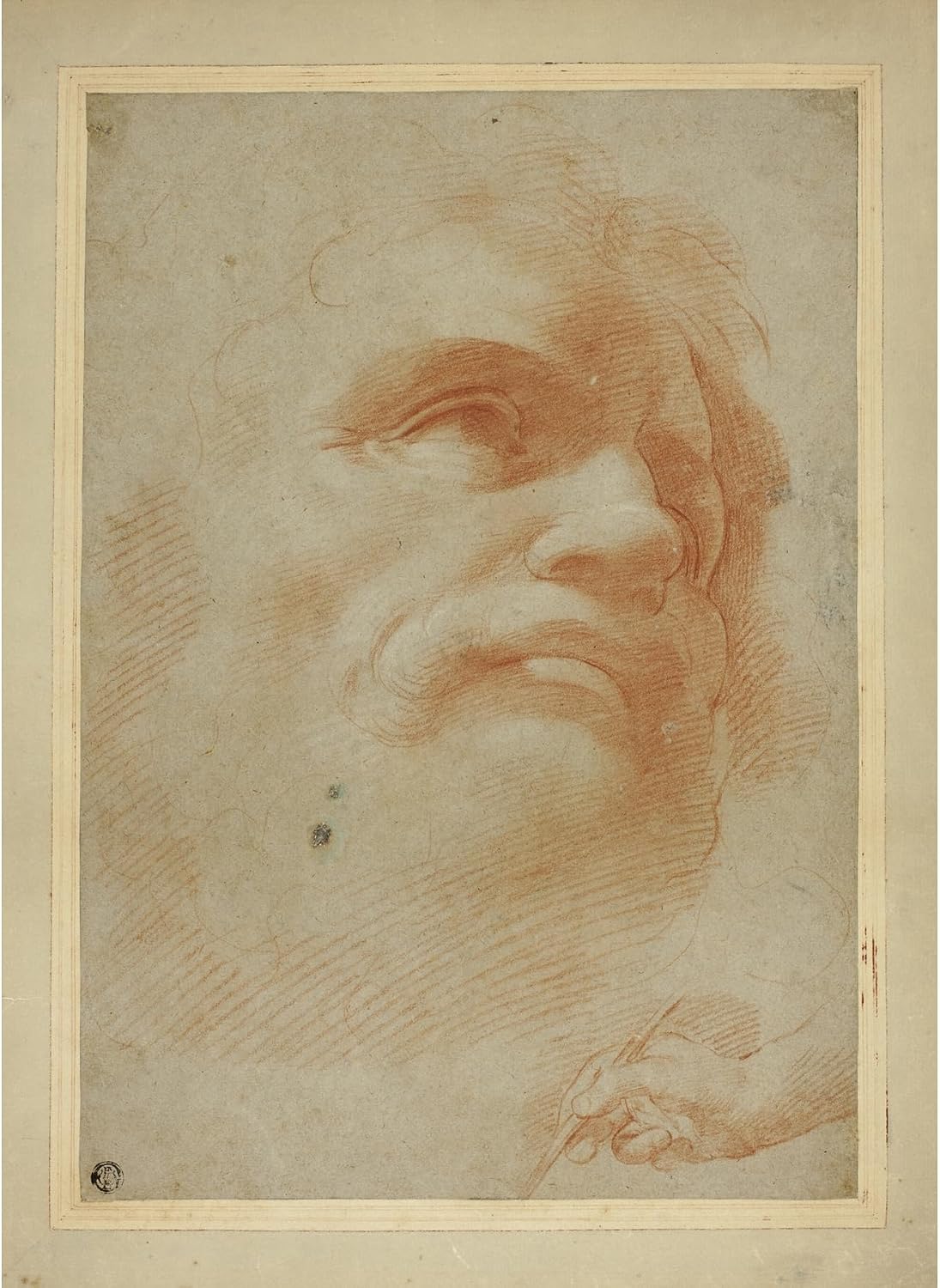 ArtDirect Male Head and Sketch of Right Hand Holding Stylus (1520-24) Unframed Art Print Giclee Poster by After Correggio - Ready for Framing with Customization Sizes 7x10, 10x14, 15x20, 24x33, 35x48 and 44x60 inches