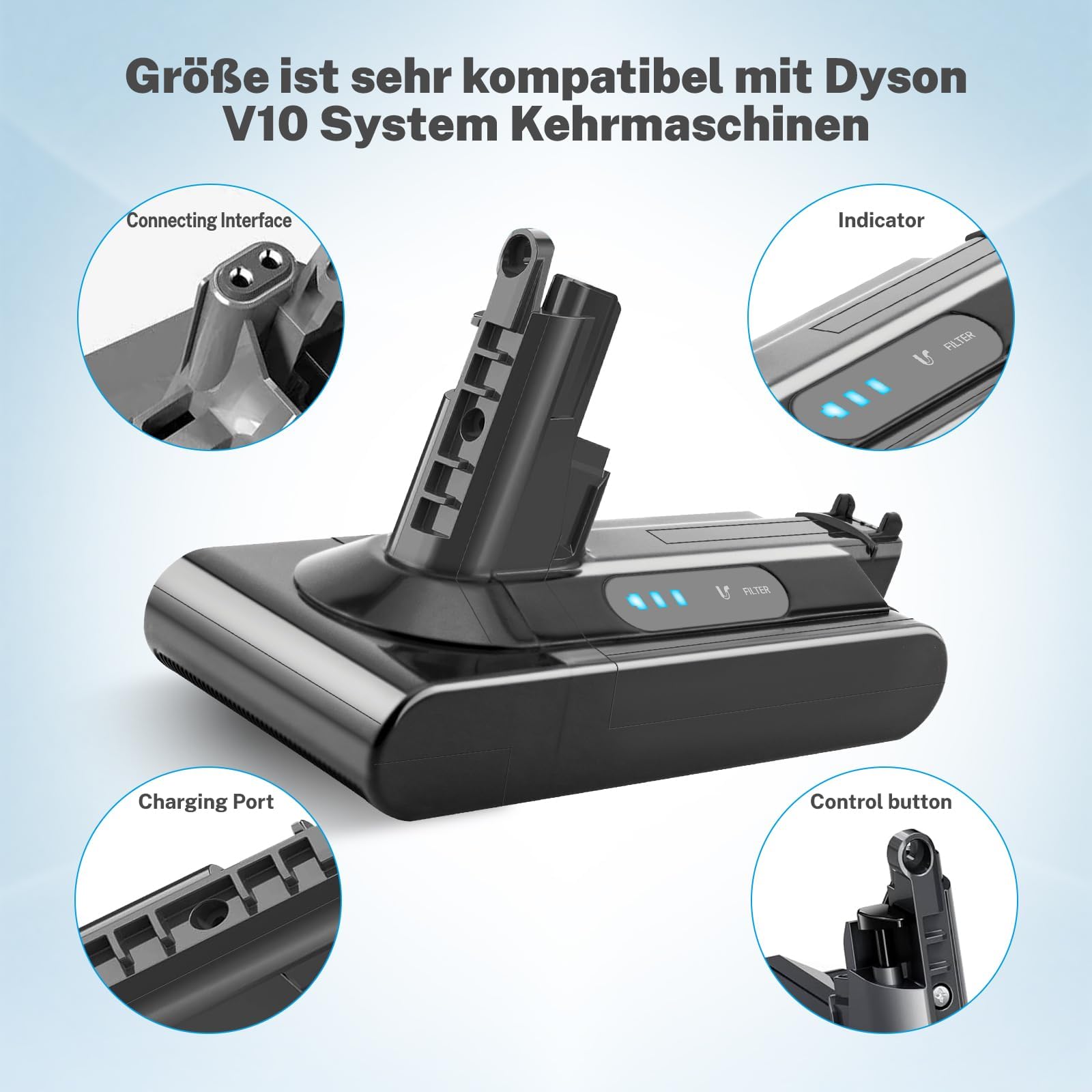 7200 mAh, akumulator do Dyson V10 Cyclone/Animal/Absolute/Fluffy/Motorhead SV12, bezprzewodowa ładowarka, odkurzacz ręczny, akumulator zastępczy o dużej pojemności (1 filtr pocztowy)