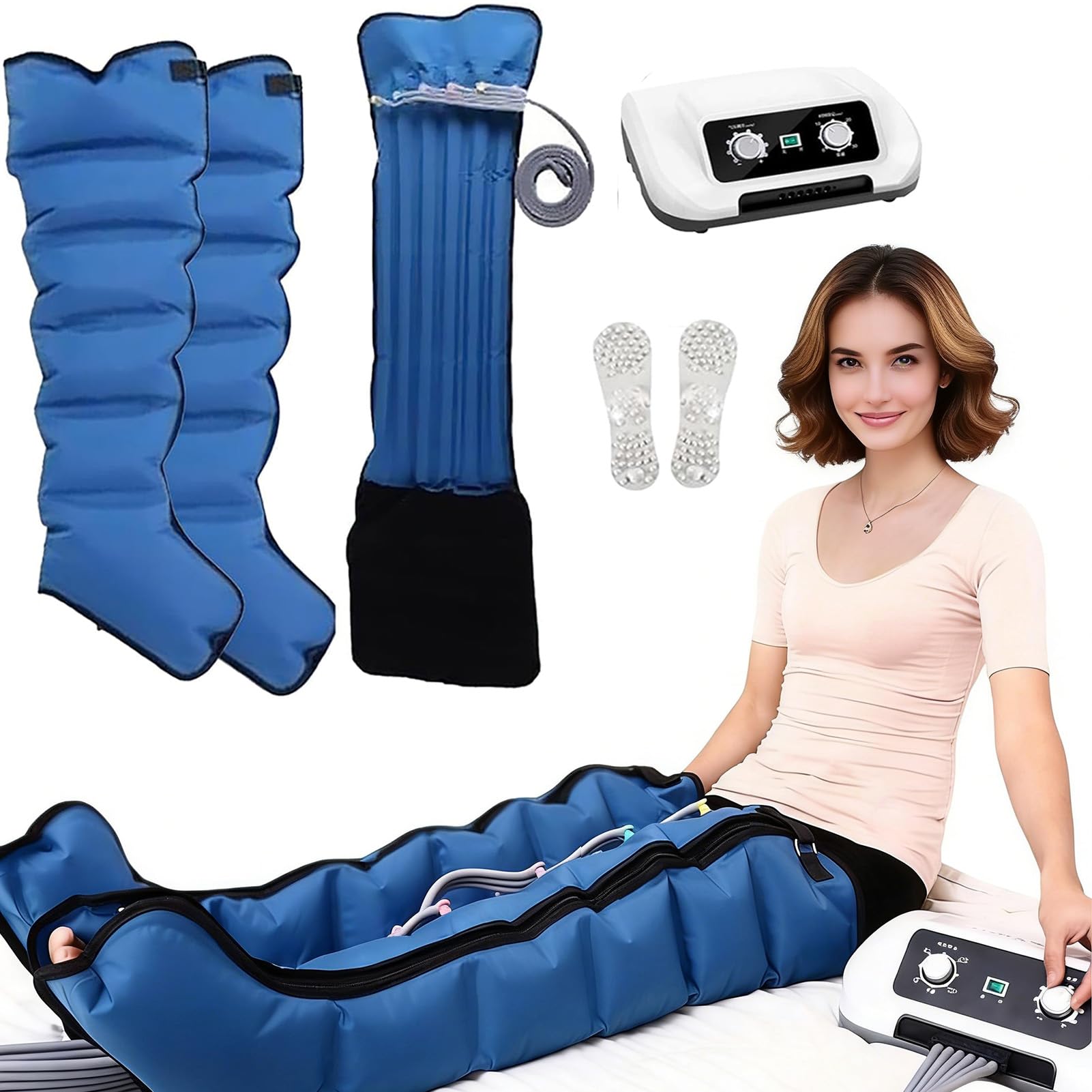 Masajeador de piernas de compresión de aire, tratamiento de presoterapia para linfedema y lipedema, botas de compresión de presión ajustables para alivio de piernas y pies
