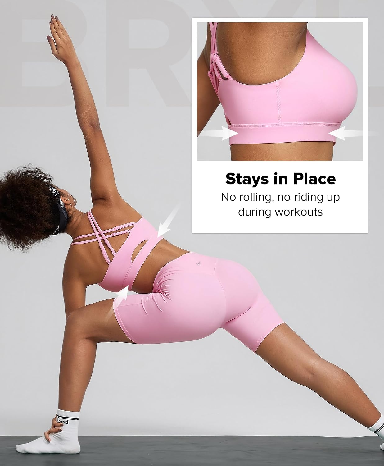 BRXL Sports Bra with Sewn in Pads Light Impact Adjustable Strappy Padded Push Up Sports Bra Criss Cross Back Yoga Workout