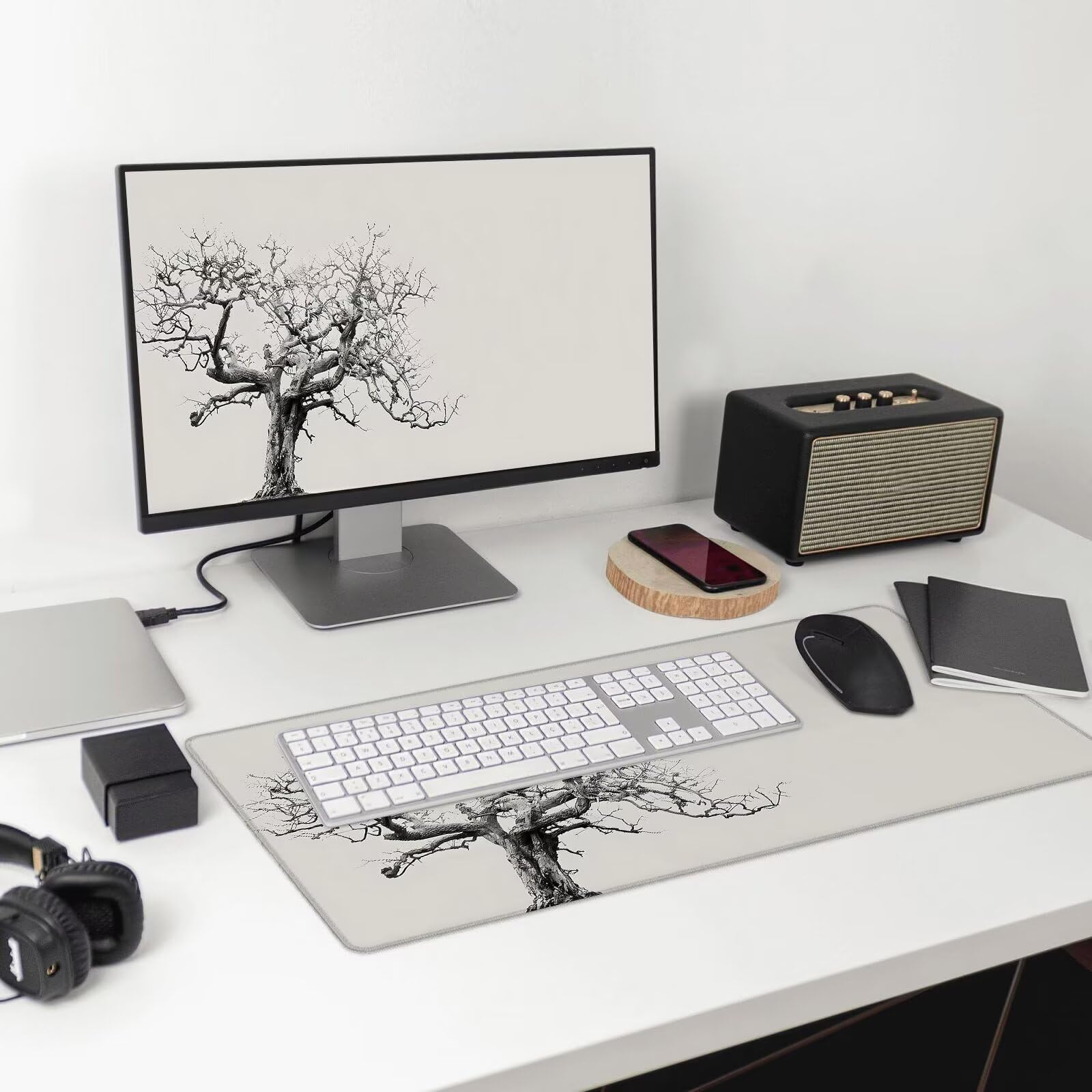 Tapis de Souris de Jeu, Arbre Tapis de Souris XXL 900x400x4 mm, sous-Main Bureau Hiver avec Base en Caoutchouc Antidérapant et Imperméable, Surface Lisse Améliorez la Précision et la Vitesse, F-7