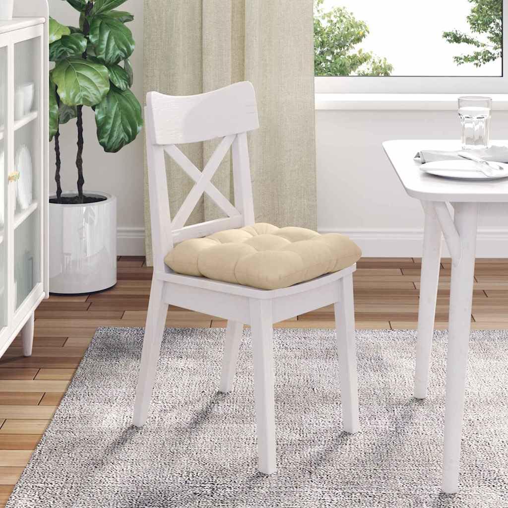 4er Set Sitzkissen Creme 45x45x12 cm aus Mikrofaser - Weiche Stuhlkissen mit abnehmbarem Bezug für Sofa, Esszimmer und Home Office - Bequeme Dekokissen mit Polyesterfüllung