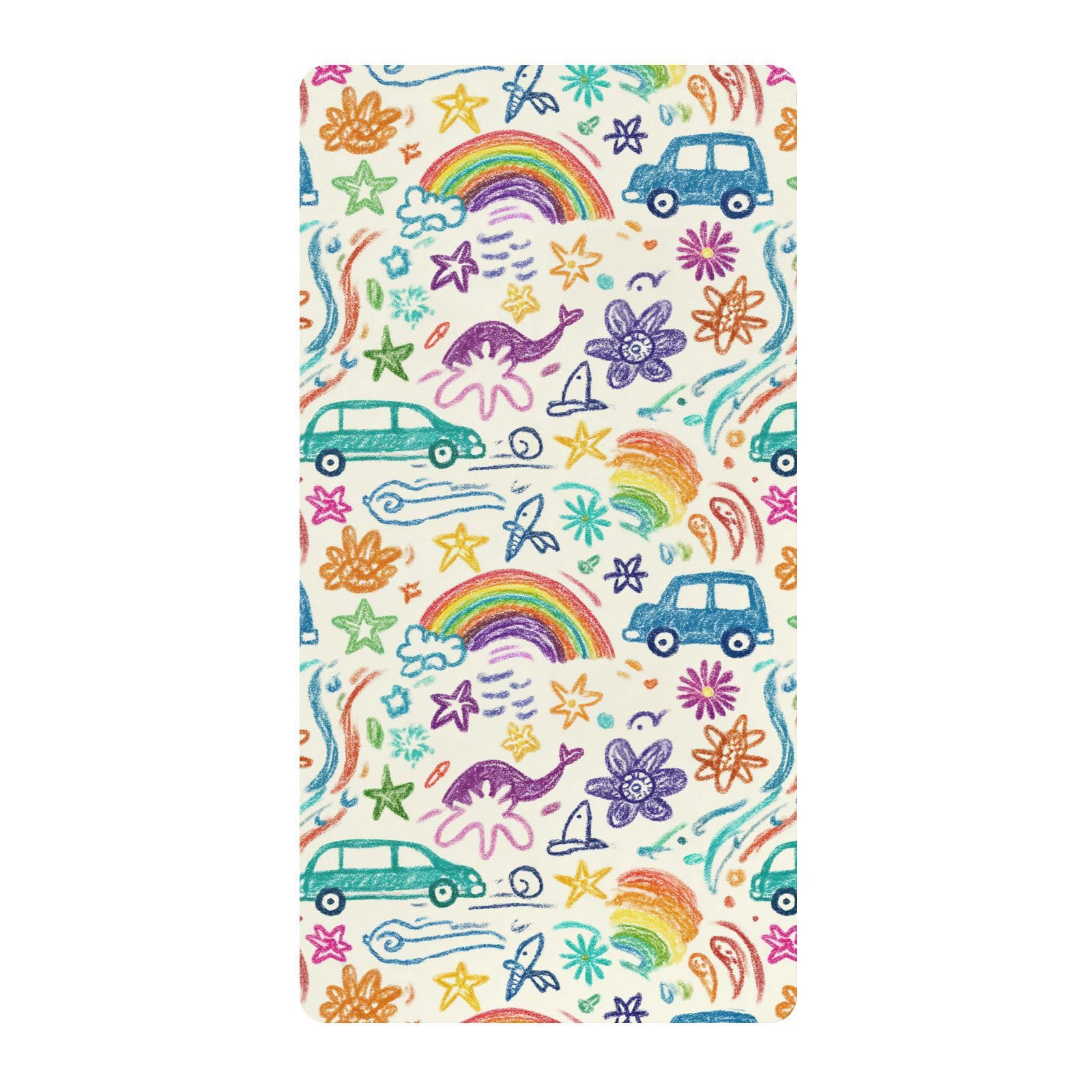 Sábanas para cuna de bebé dibujadas a mano con diseño de coche de flores y arcoíris para niños y niñas, sábana de algodón suave y elástica para guardería, 1 paquete de juego de sabanas para