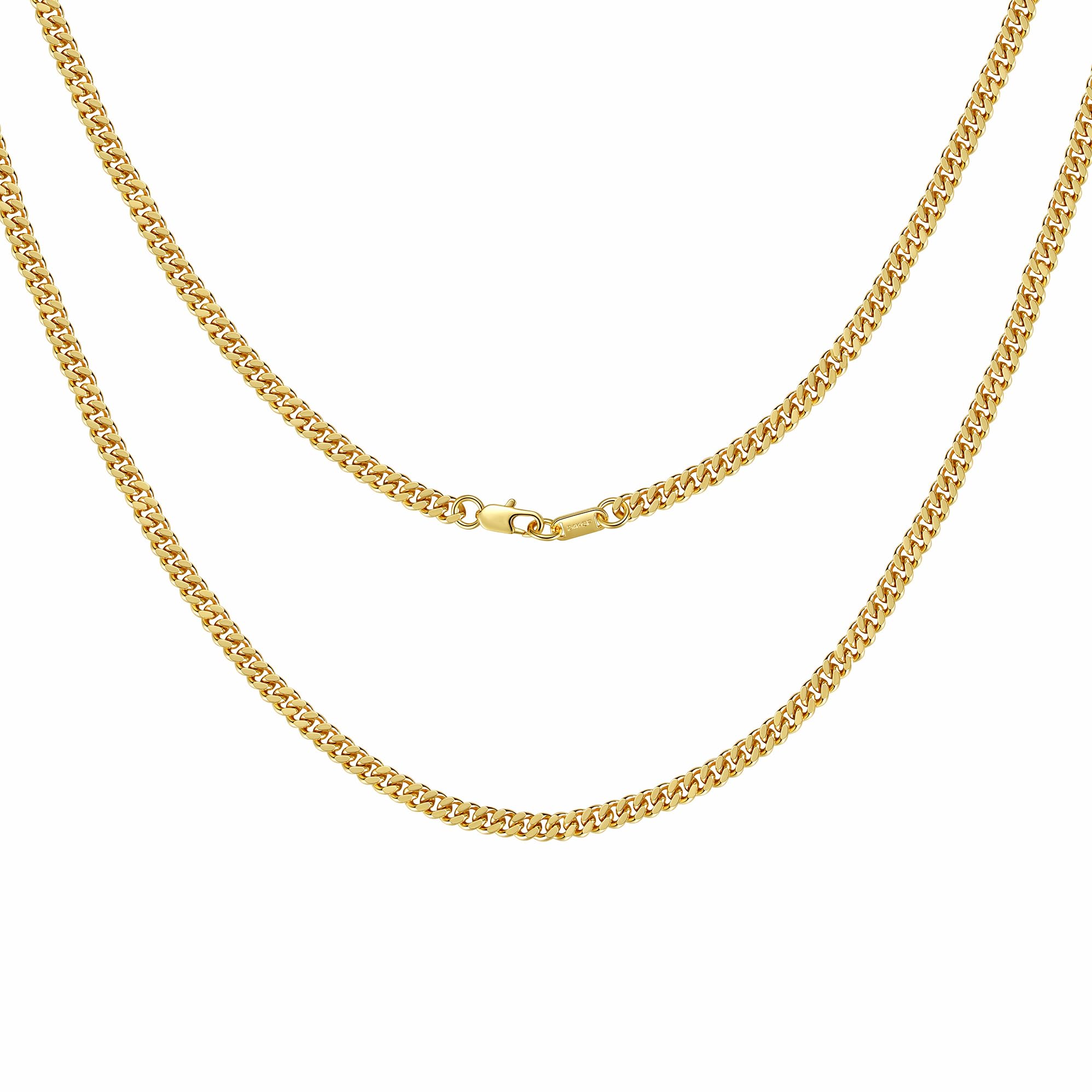 DJADEE Panzerkette Gold vergoldet 24 Karat Hellgold hochwertige Vergoldung 2, 3, 4, 5, 6 mm Breite Damen Herren Cuban Kette Halskette 24 Karat Gold gestempelt