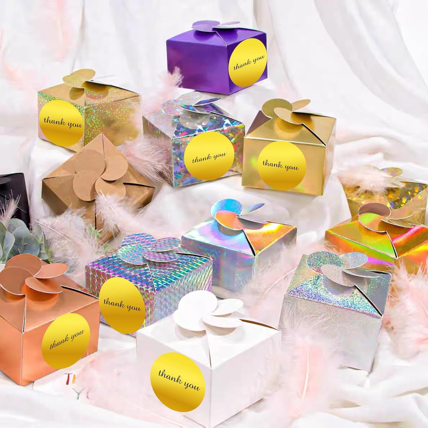 3" Holographic Direct Thermal Label Stickers, Round Printable Rainbow Glitter Thermal Printer Sticker Labels for Gift Wrapping, Self-Adhesive DIY Custom Logo Design- Holographic Gold - Image 4