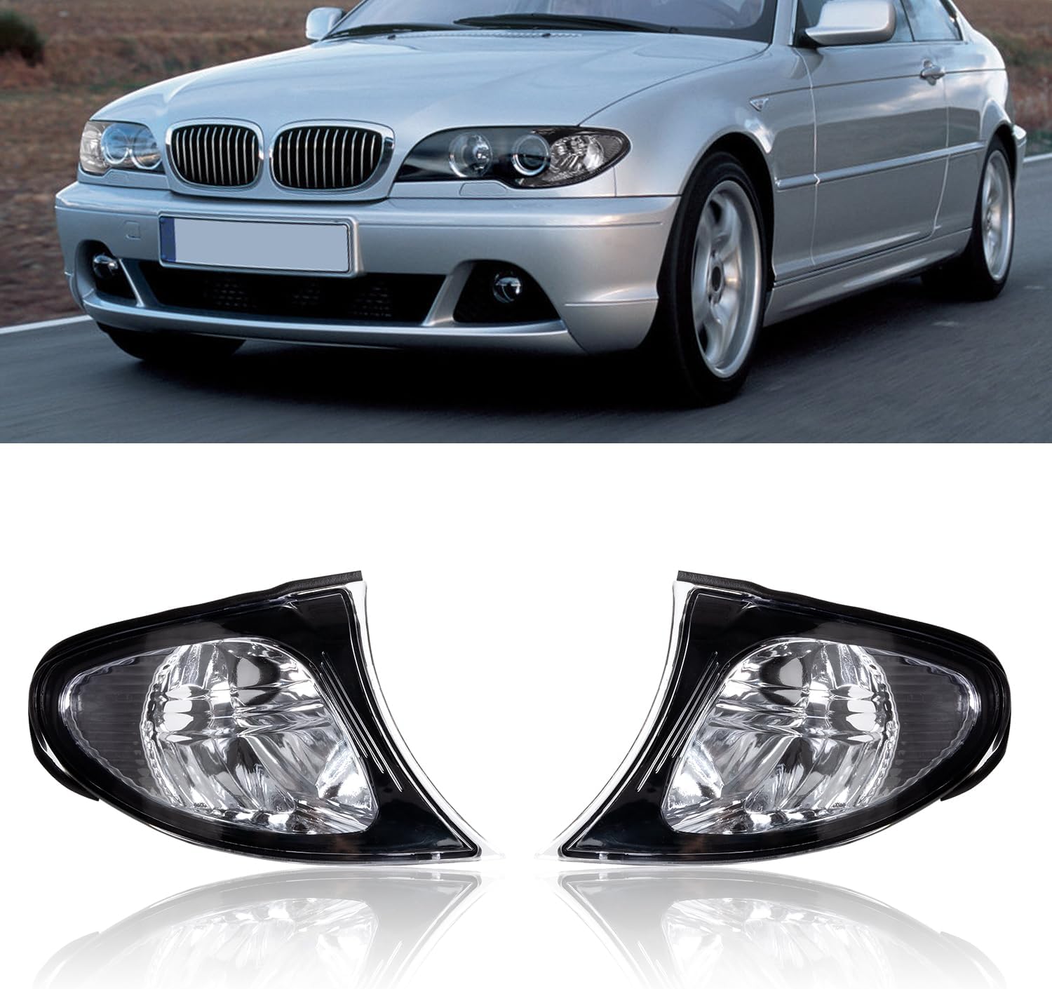 RANSOTO Turn Signal Corner Light Compatible with 2002-2005 BMW E46 325i 325xi 330i 330xi E46 3-Series 4DR Clear Corner Lamp Replaces 63137165859 63137165860