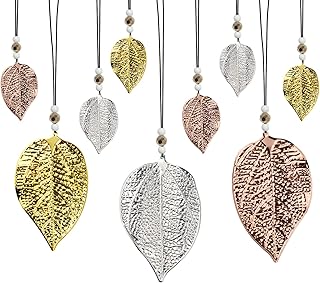 Hanging Decoration Autumn Decorative Pendant Leaves Pendant Metal Decorative Hanger Shimmer Leaf Gold Silver Copper Leaf for Window Living Room Garden Window Decoration