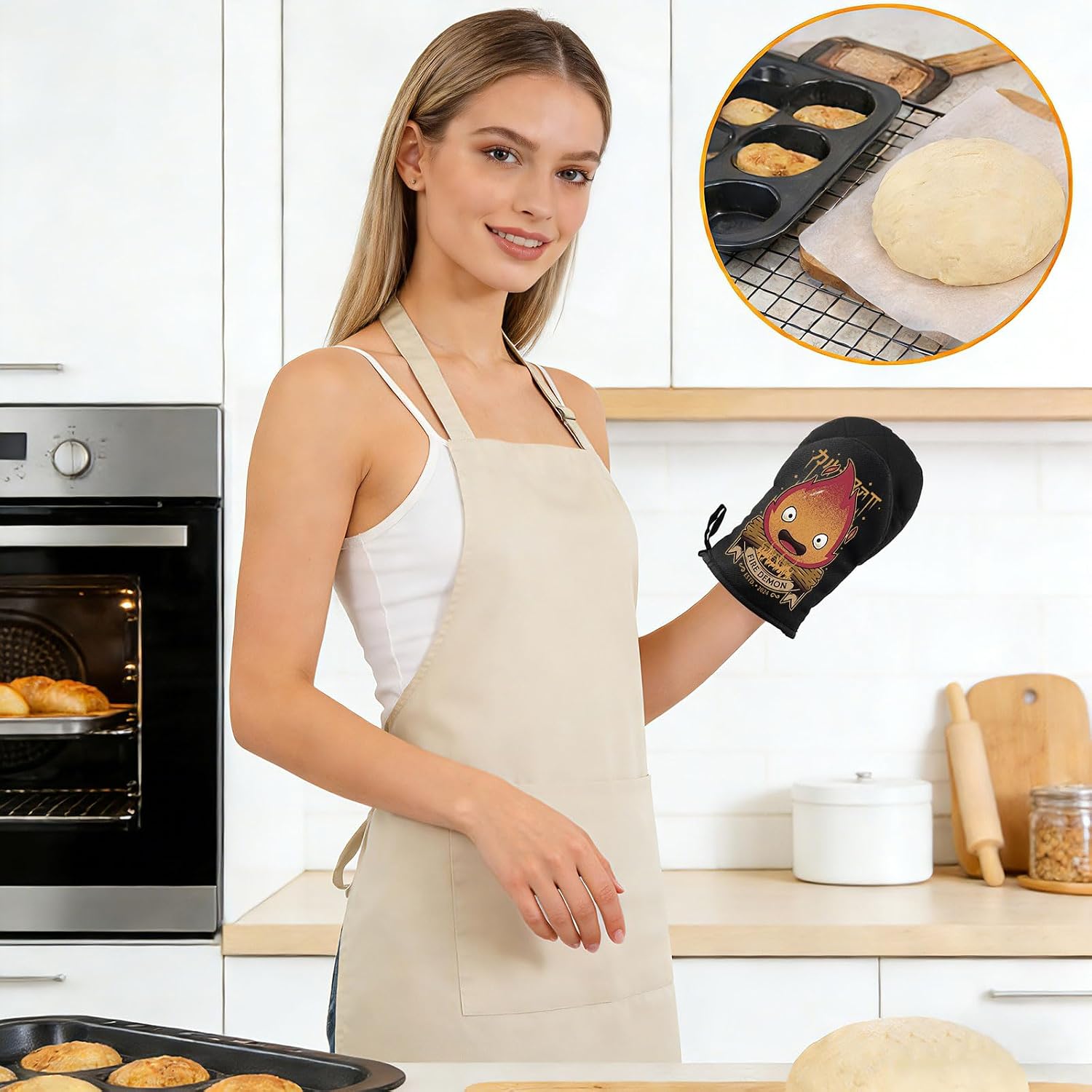 WCGXKO Anime Lovers Kitchen Oven Glove Bake Short Oven Mitt Anime Lover Gift for Women Mother Best Friend (FIRE DE G)