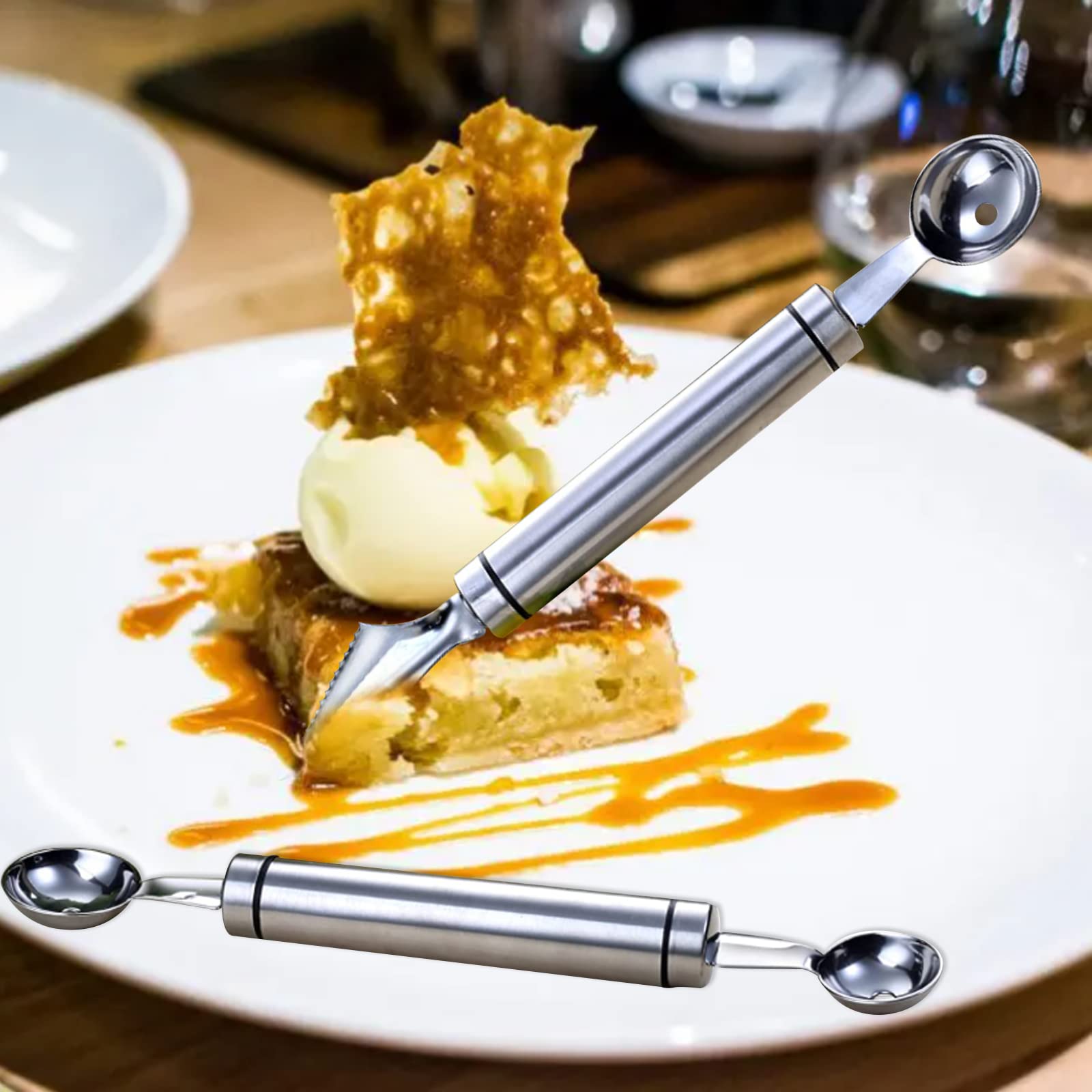 2 Pack Stainless Steel Double-Headed Melon Ballers, Melon Baller Scoop Fruit Carving Tools Digging Ball Spoon Salad Scoop for Fruit Ice Cream Dual Function - Image 6