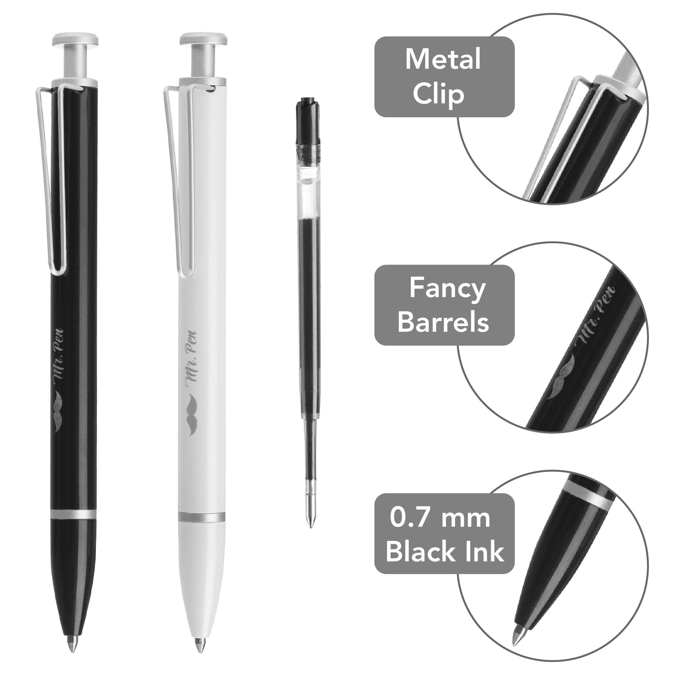 Mr Pen- Metal Retractable Gel Pens 2 Pack Black Ink 2 Refills Fine Point 0 7 mm Fast — view 3