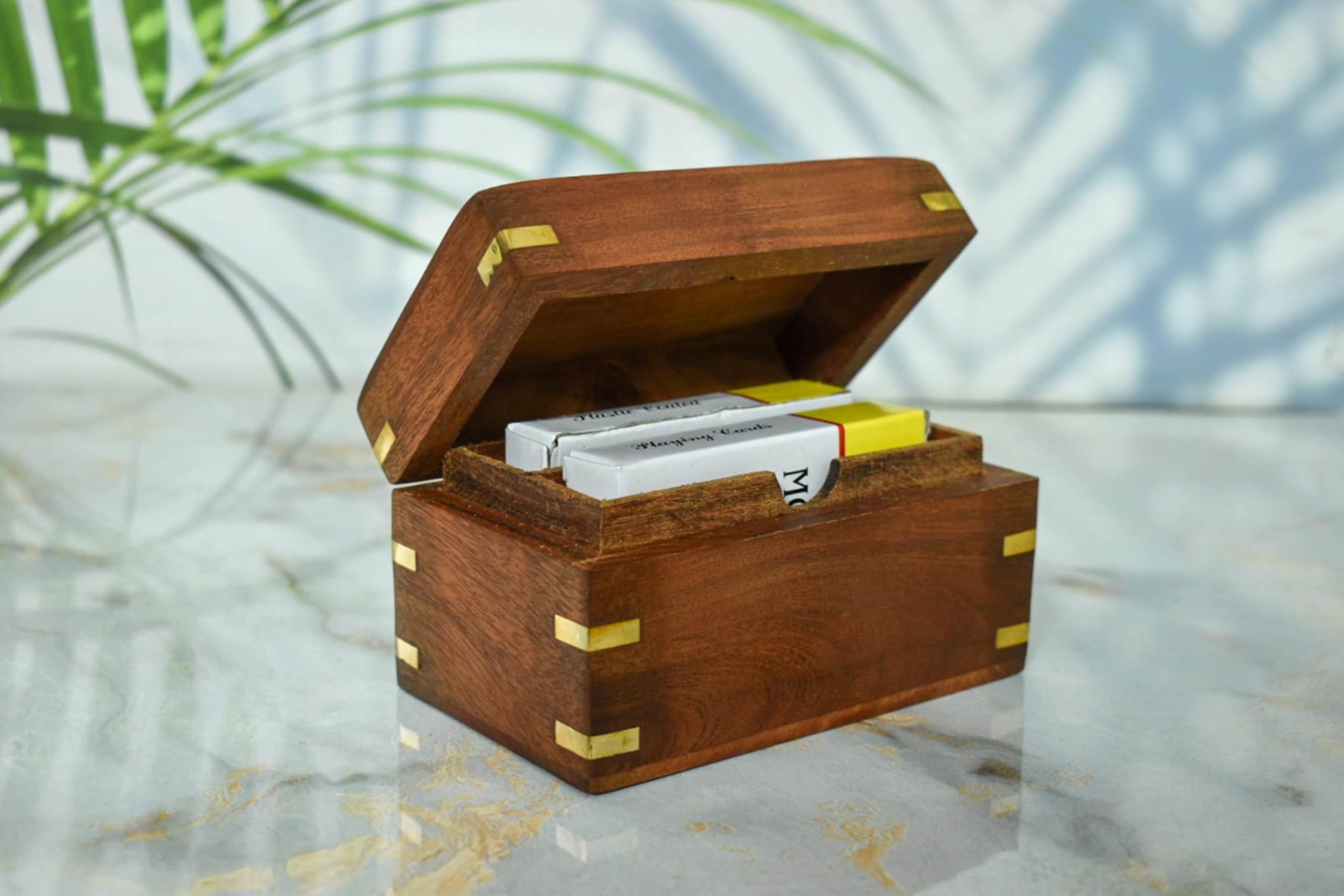 Boîte à Dés En Bois Faite Main De 20 Mm – 5 Dés, Incrustation Laiton, Rangement Vintage – Cadeau Anniversaire