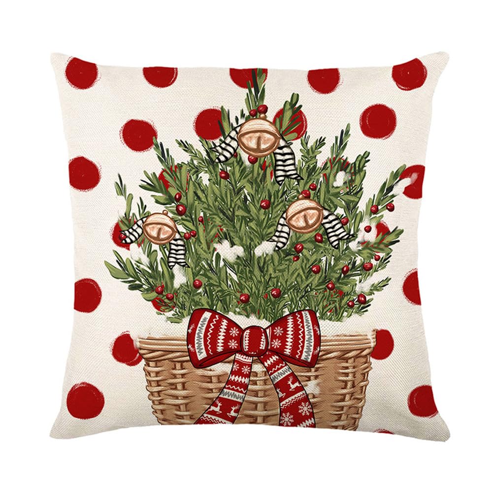 BCKAKQA Set of 4 Christmas Throw Pillow Cases 18 x 18 inches Red Xmas Cushion Covers 45x45cm Linen Square Throw Pillow Covers for Living Room Bedroom Sofa Couch Bed Cushion Cases - Image 3