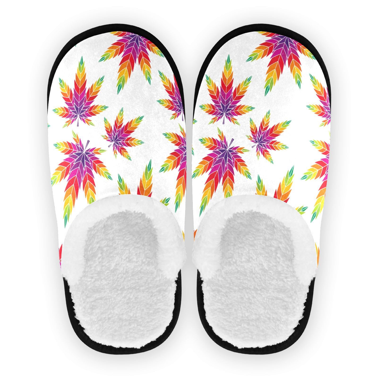 Ajusmeau Gradient Colour Weed Leaf Cozy Slippers for Women Men Indoor Washable Fuzzy House Shoes with Anti-Skid Sole