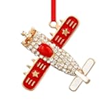 WaaHome Metal Airplane Christmas Ornament 2024 - Red Silver Aircraft Tree Decoration, Unique Keepsake Gift for Kids, Boys, Girls, Men, Pilots