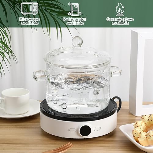 Miniatura 5 de Yardwe Ollas de vidrio con tapa, cacerola de vidrio resistente al calor para fideos de pasta, sopa, leche, alimentos, 5.5 x 5.5 x 6.3 pulgadas (45.6