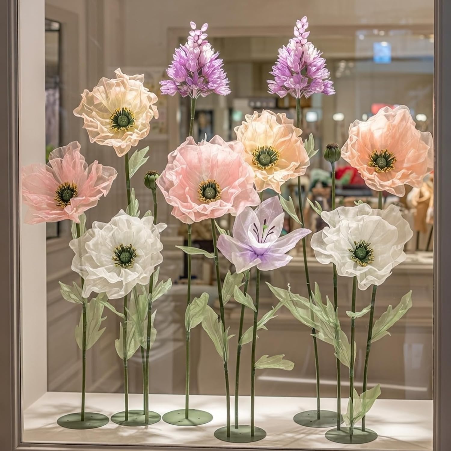 12 Pcs Giant Artificial Flowers for Decoration with Stand Large Artificial Flowers Set with Stand for Wedding Window Display Birthday Banquet Backdrop Prop Shop, 39-79 Inch(Light,Pink Color)