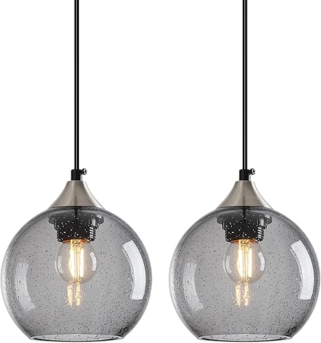 Miniatura 40 de Luces Colgantes de Vidrio Gris Claro Iluminación de Isla de Cocina Luminarias de Luz Colgante Globo Iluminación Colgante Moderna para Dormitorio