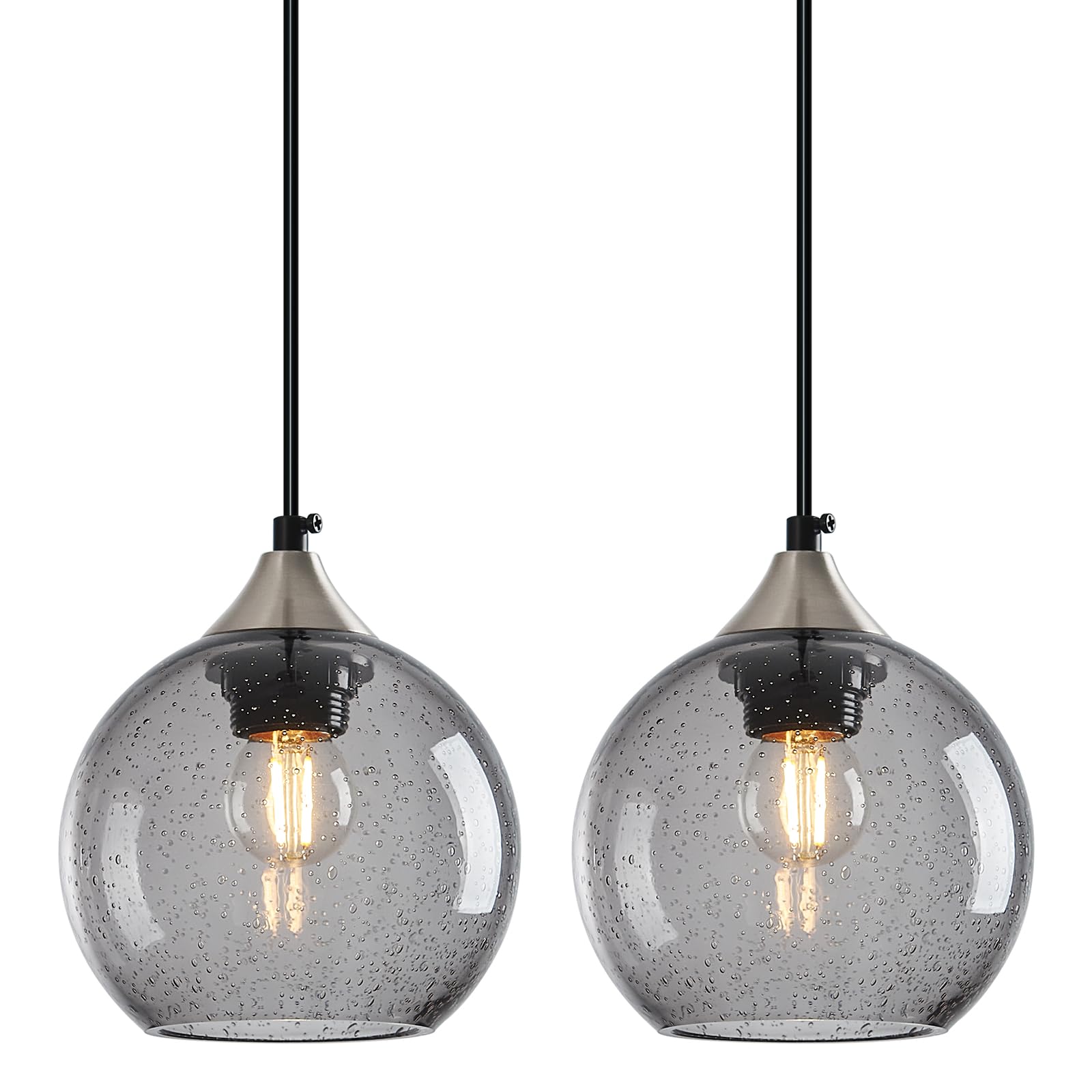 Photo 1 of LBSQJ Light Grey Glass Pendant Lights Kitchen Island Globe Pendant Light Fixtures Modern Pendant Lighting for Bedroom Living Dining Room Light Fixture (5.9 in, 2 Pack)