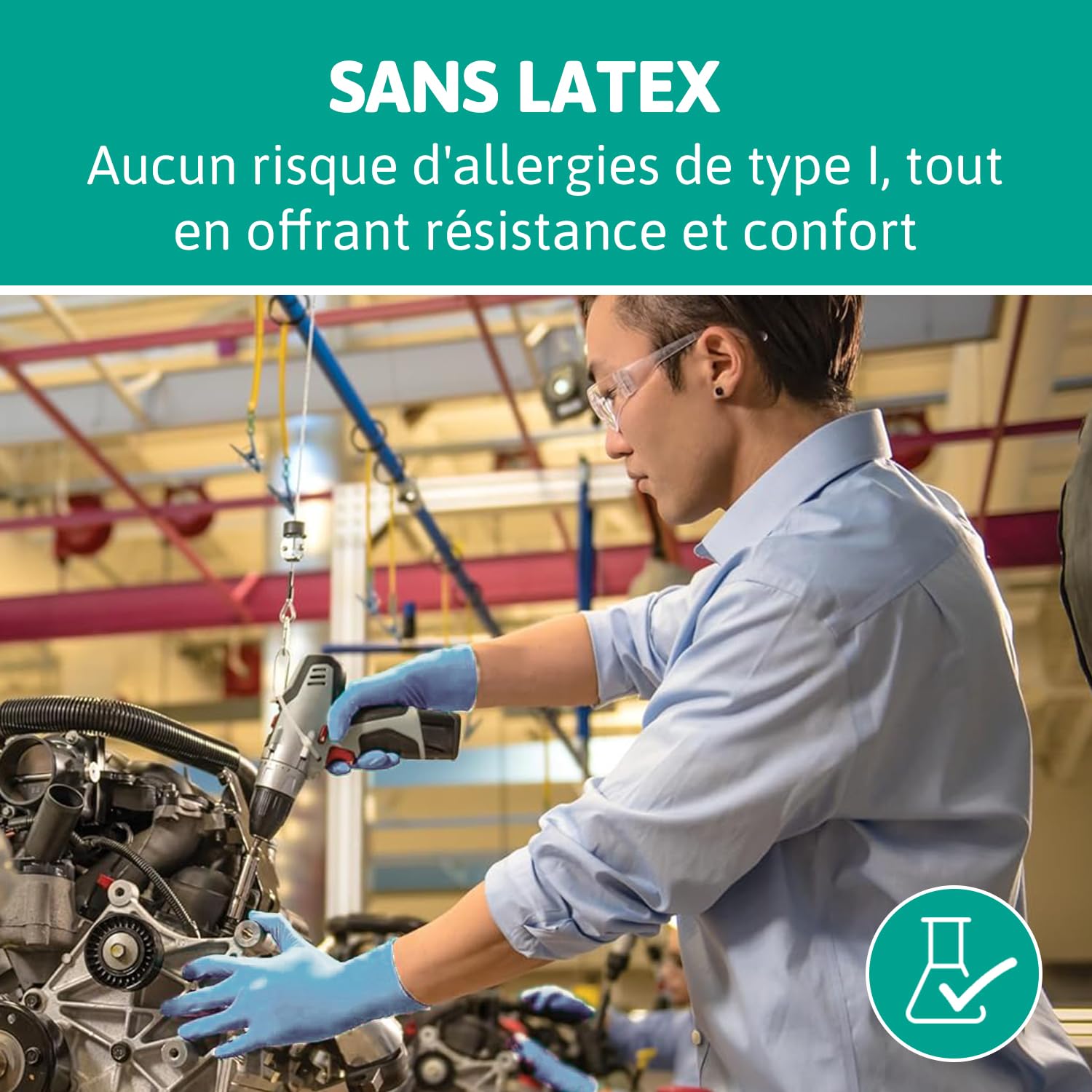 Ansell TouchNTuff 92-665 Gants Jetables en Nitrile, Non Poudrés, Haute Protection Chimique et Mécanique, Contact Alimentaire, Sécurité Industrielle, Sans Latex, Bleu, Taille M (100 Gants)