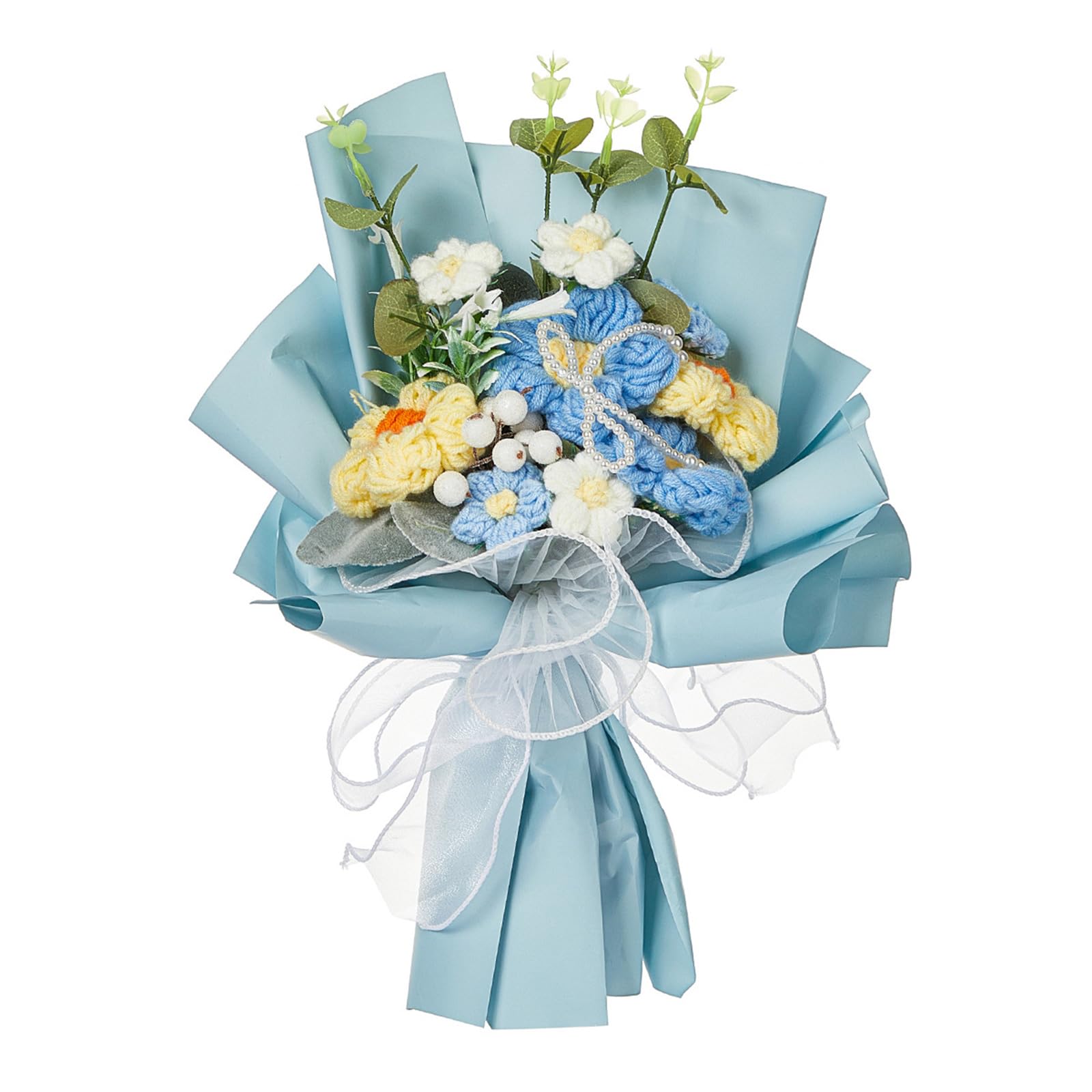 Hsioluted Flower Bouquets for Mother Day, Knitted Bouquets Artificial Flower with Bear for Graduation Artificial for Outdoors for Cemetery for Decorations for Outdoors Hanging Basket