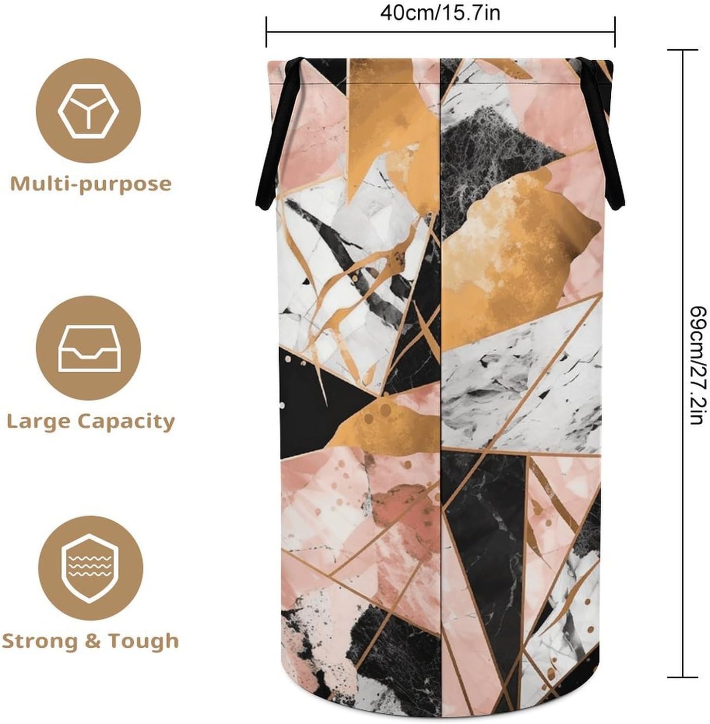 Marble Pattern Laundry Hamper Large Collapsible Laundry Basket with Handles Waterproof Clothes Hamper Portable Dirty Clothes Basket for Bedroom Laundry Room Closet Bathroom