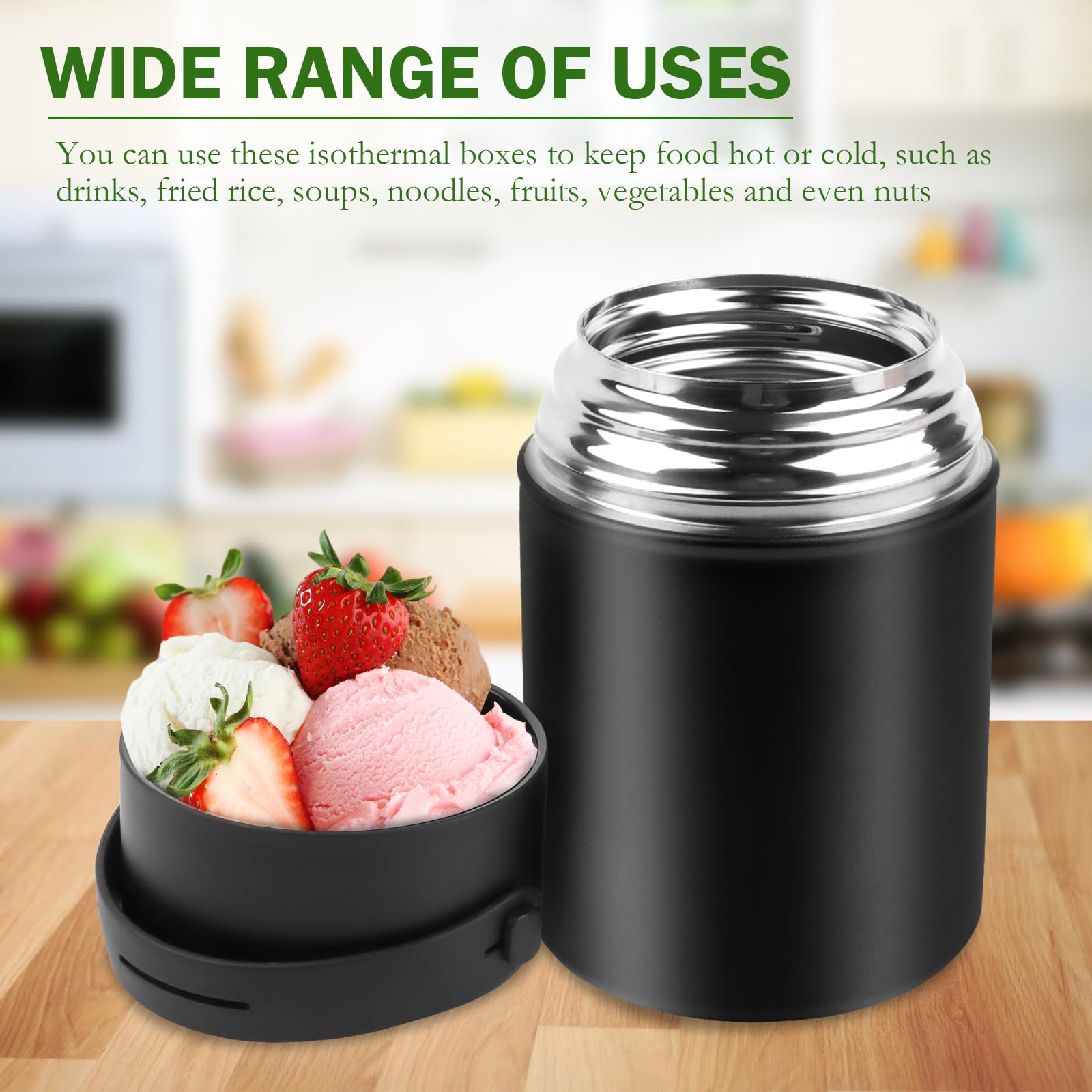 VMUTGA Termos per Alimenti 850 ml, Contenitore Termico per Alimenti di Acciaio Inossidabile con Cucchiaio Pieghevole, Senza BPA, per Cibi Caldi e Freddi