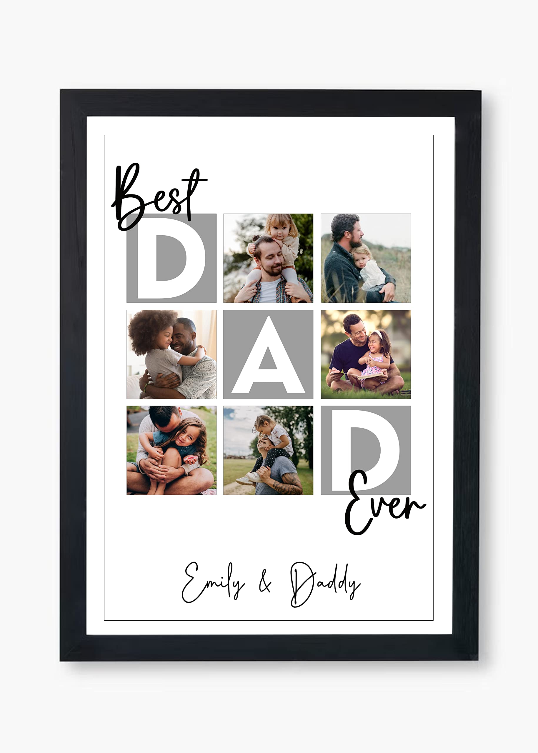 PB TECH Personalised Photo Prints Wall Art with DAD and Custom Names/Message Presents for Dad, Grandfather, Birthday, Christmas, Fathers Day A5, A4, A3 Prints & Framed
