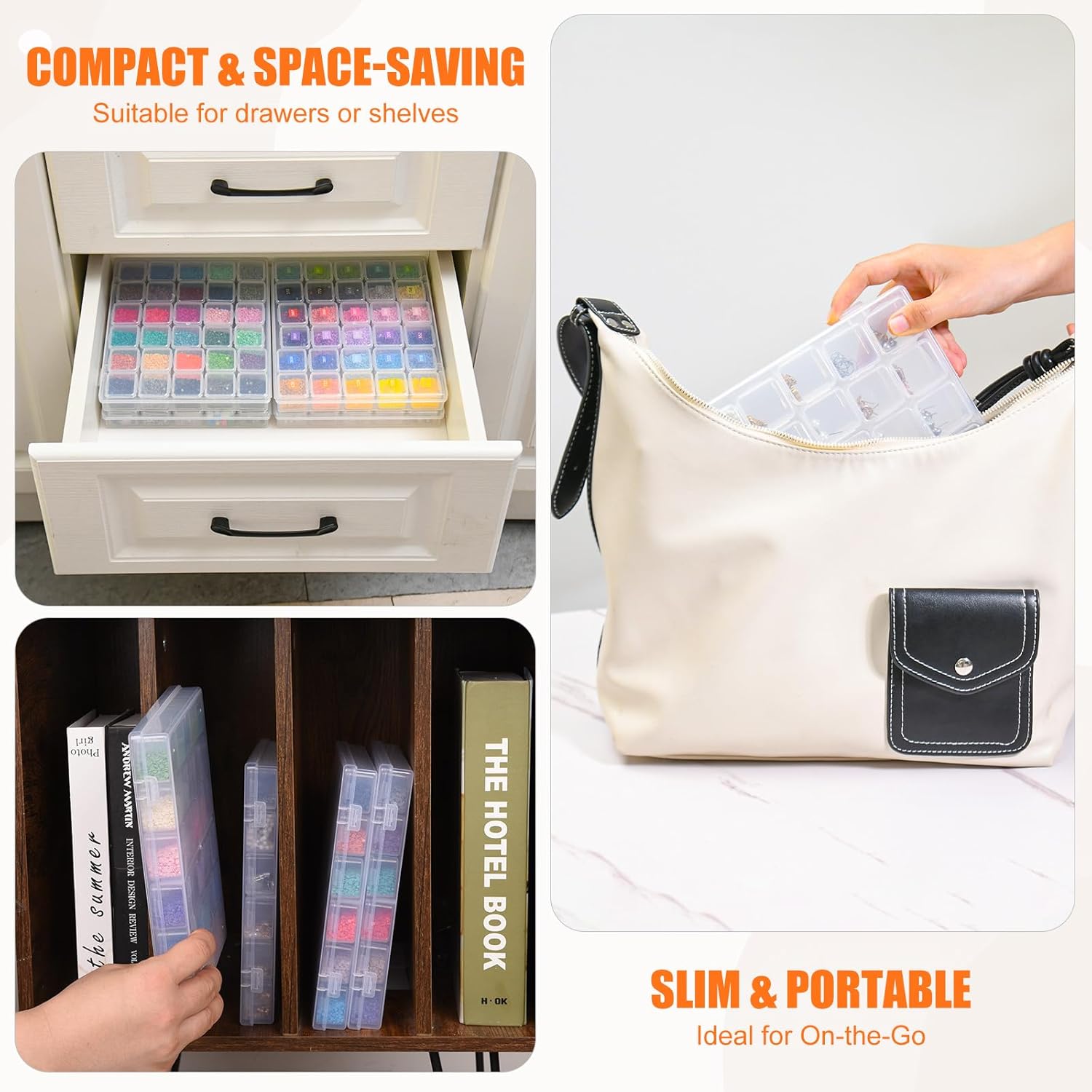 Cokapo 120-Grid Diamond Art Storage Containers, Portable Diamond Painting Storage Containers with Labels, Bead Organizer Box for Diamond Art Accessories, Bead Storage, DIY Craft, Jewelry, Nail