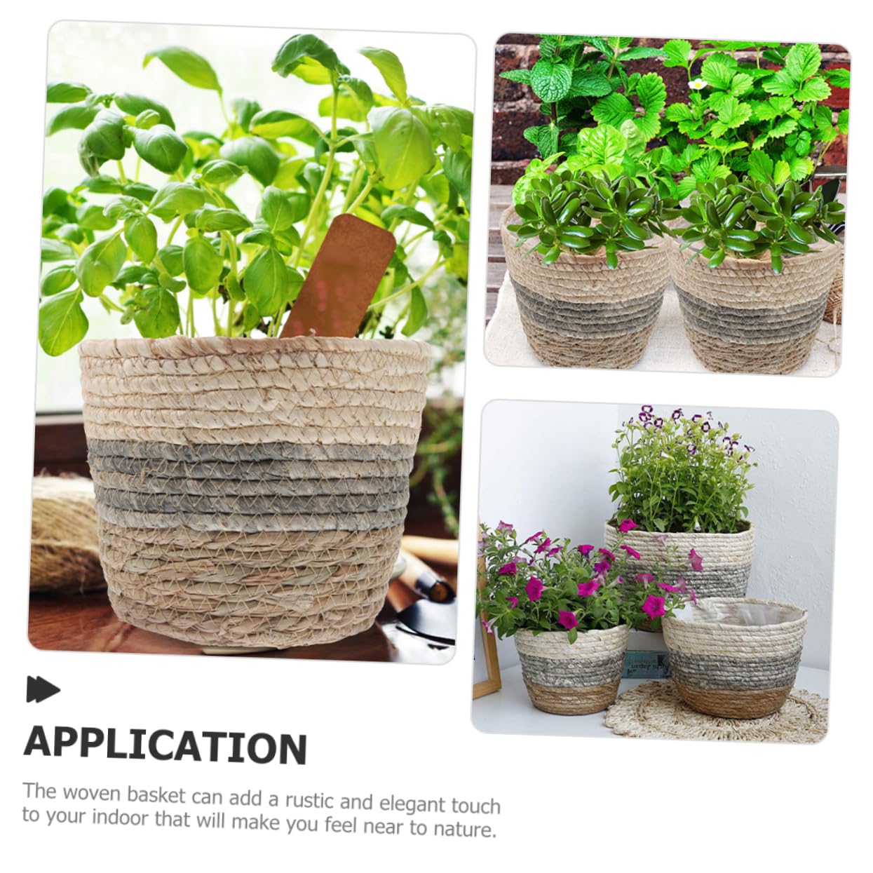 Happyyami 3 Stück Pflanzkorb aus Stroh, Gewebter Blumenkorb für Dekoration