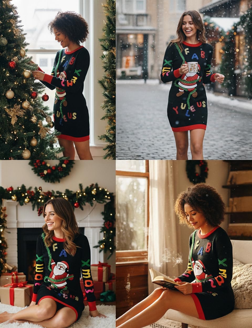 v28 Varied Ugly Christmas Sweater for Women Funny Reindeer Knit Sweaters Dress - Image 5