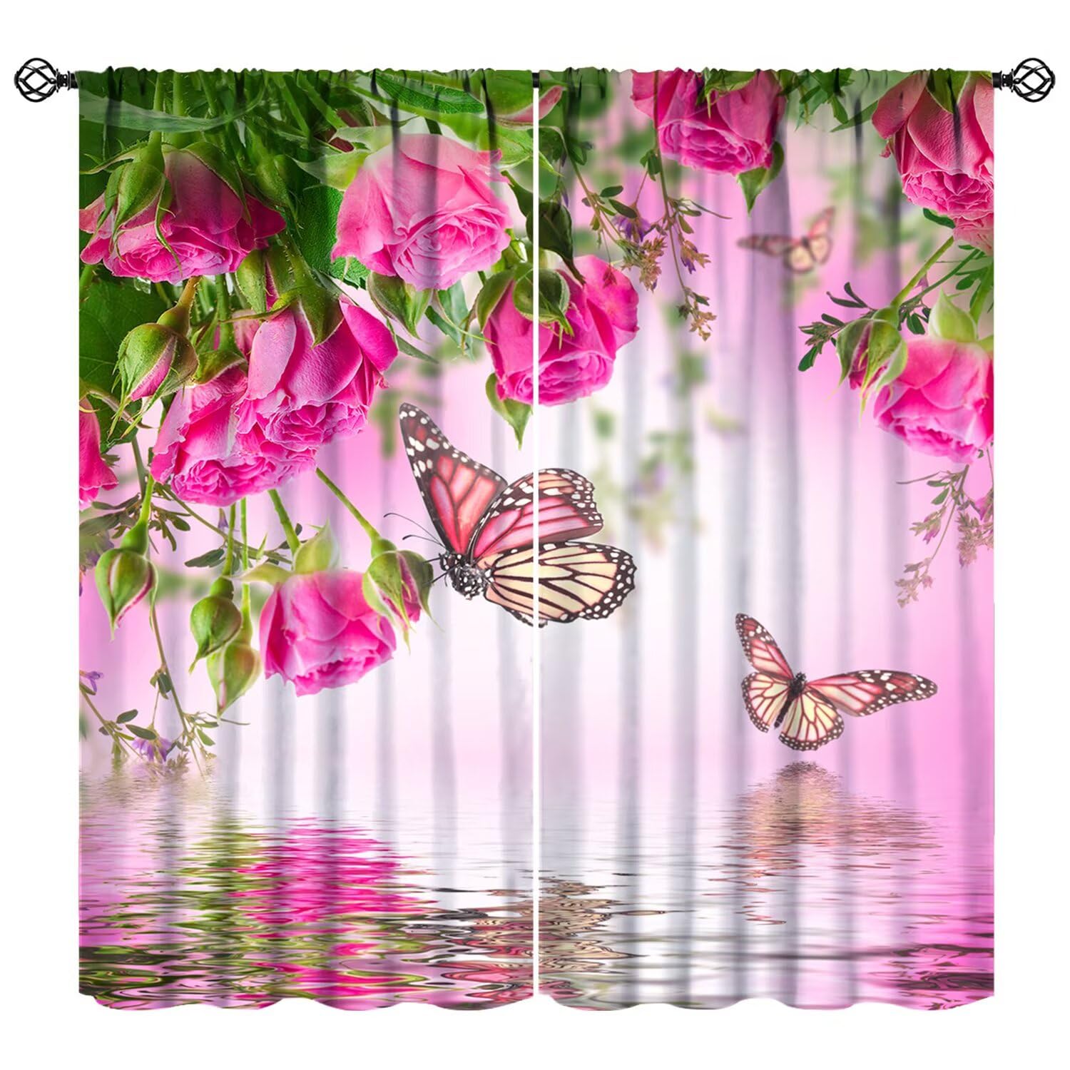 JESTRONRY Butterfly Curtains,Spring Pink Floral Natural Background Window Curtain Panels for Living Room Bedroom Kitchen Decor 52" W X 84" L (Blackout)