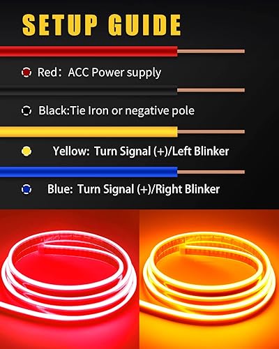 Miniatura 6 de Tira de luz LED de señal de giro secuencial, escaneo dinámico, luces de capó flexible DRL para coche, camión, SUV, interruptor de flujo de ámbar