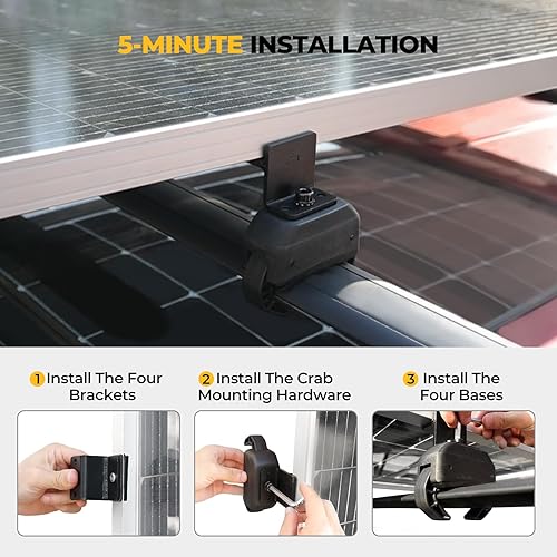 Miniatura 7 de Kit de montaje en cangrejo para panel solar BougeRV para autos con barras transversales, abrazaderas de techo para portaequipajes se ajusta a la