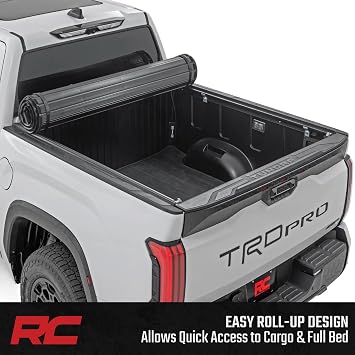 Rough Country Hard Roll-Up Tonneau Cover for Toyota Tundra (2022-2026) - Aluminum Truck Bed Cover, Fits 5'7 Bed