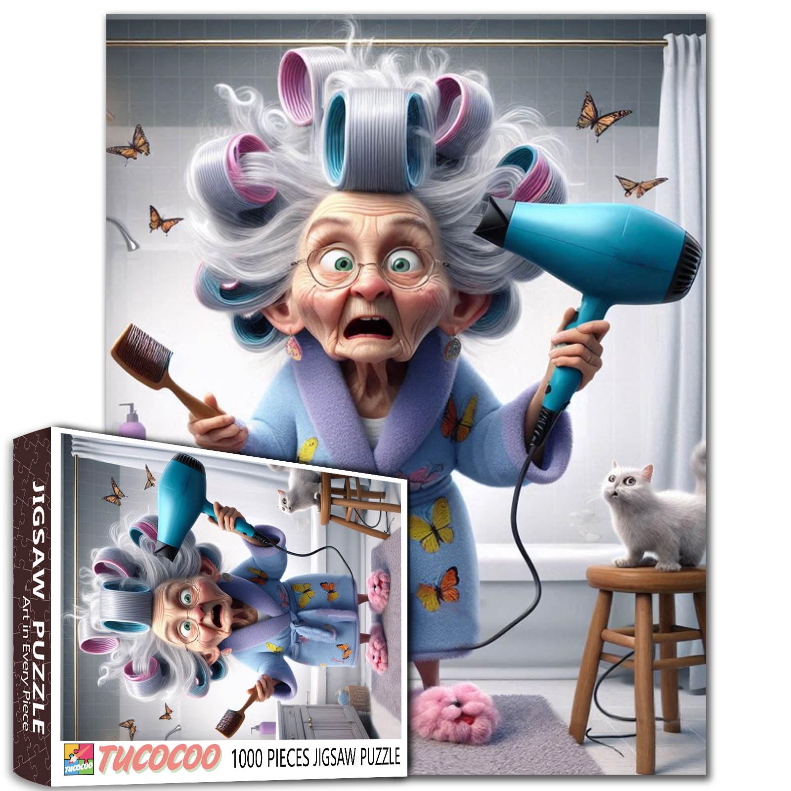 Old Woman Blow Hair Jigsaw Puzzle 1000 Pieces for Adults — image 1