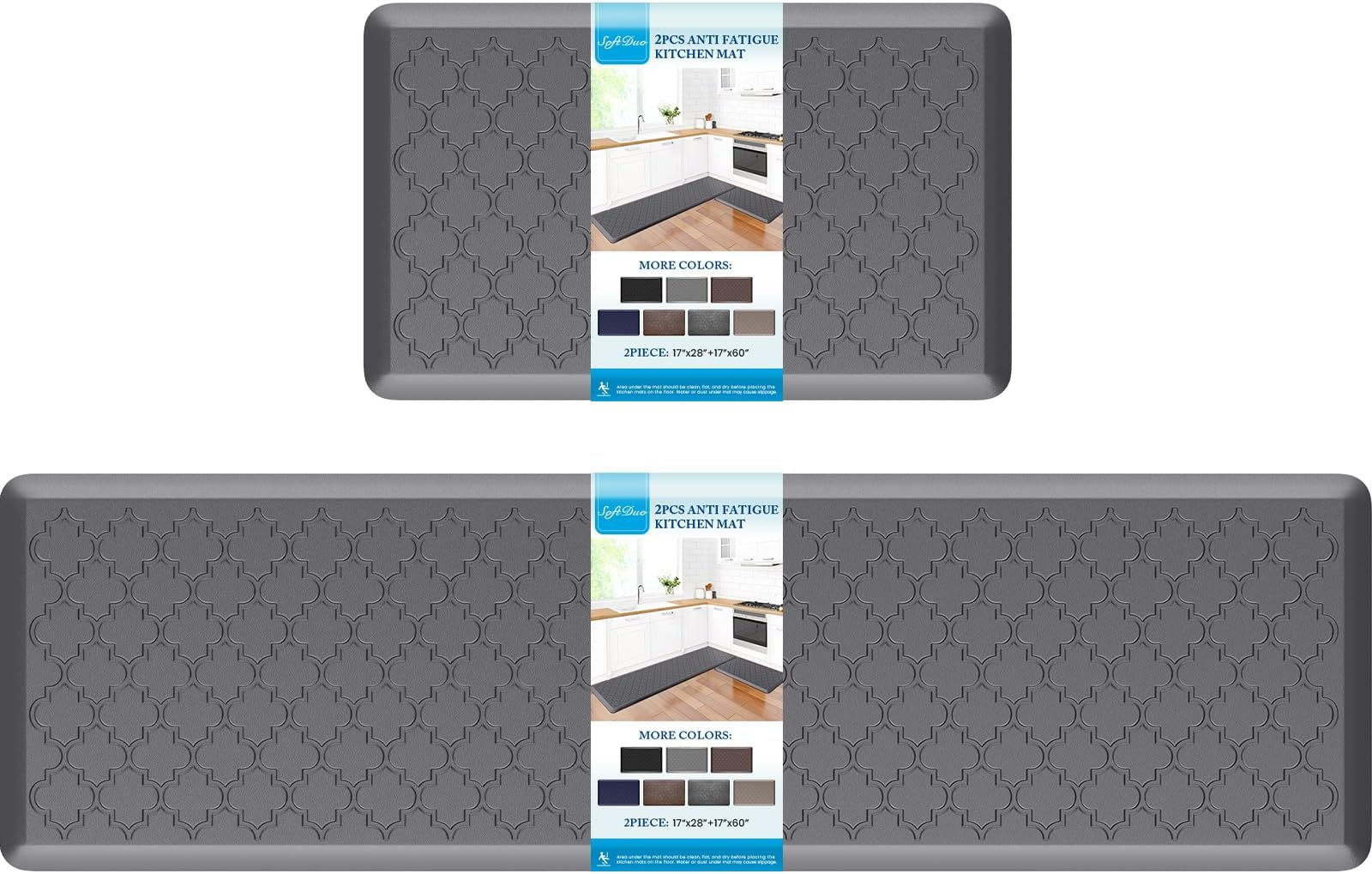 Kitchen Mat [2 PCS] Cushioned Anti-Fatigue Floor Mat Water Resistant Non-Skid Kitchen Mats and Rugs Ergonomic Comfort Foam Kitchen Rugs Standing Mat for Floor Office Sink(Grey,17.3"x28"+17.3"x60")