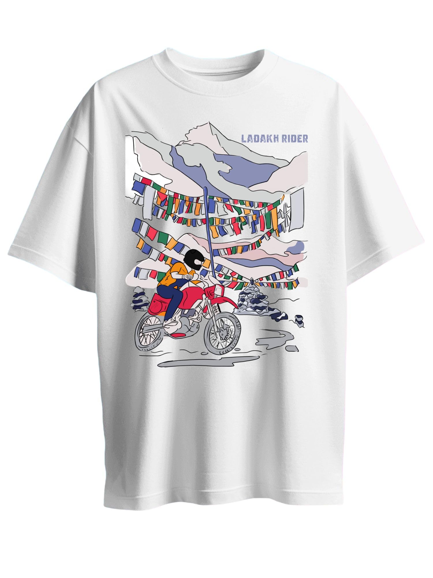 roads to india T-Shirt for Men – 100% Cotton Ladakh Motorcycle Rider Half Sleeve Round Neck Graphic Print | Regular & Oversized Fit | 180/220 GSM | S–5XL | Black, Navy Blue, Olive, Red, White-picture-21