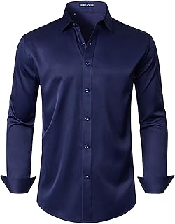 Mens Dress Shirt Long Sleeve Stretch Wrinkle Free Wedding Formal Business Button Down Shirt