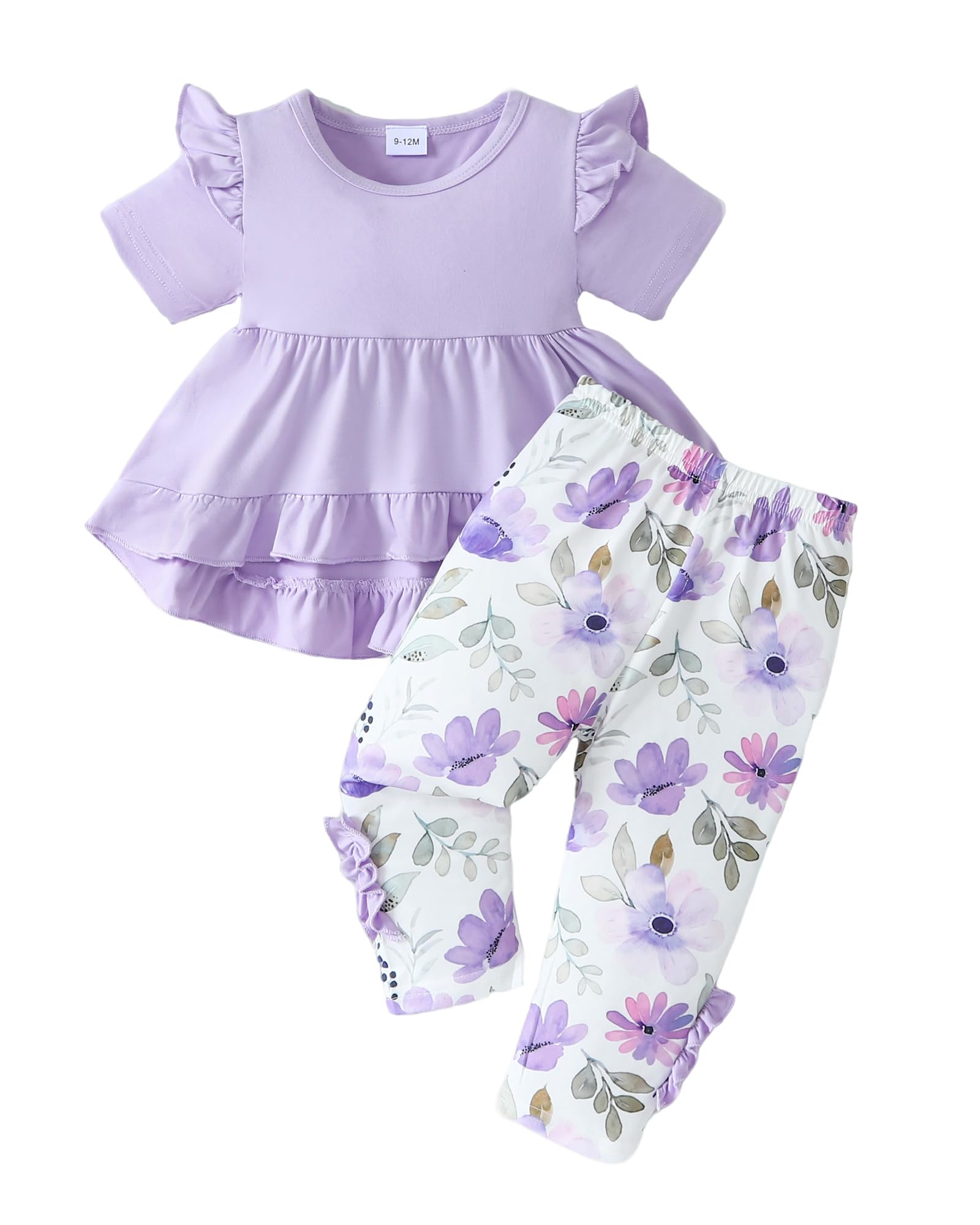 Weebaby Baby Girl Clothes Infant Toddler Girl Clothing Ruffle Shirt High Low Top Floral Allover Pant Little Girls Clothes