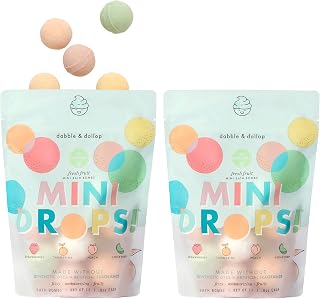 Dabble & Dollop Mini Bath Bombs, 100% Natural Droplets for Kids, Fresh Fruit Scents - Resealable Pouches, Fizzy, Moisturizing & Fun, Vegan, Gluten-Free, Cruelty-Free (Set of 24)