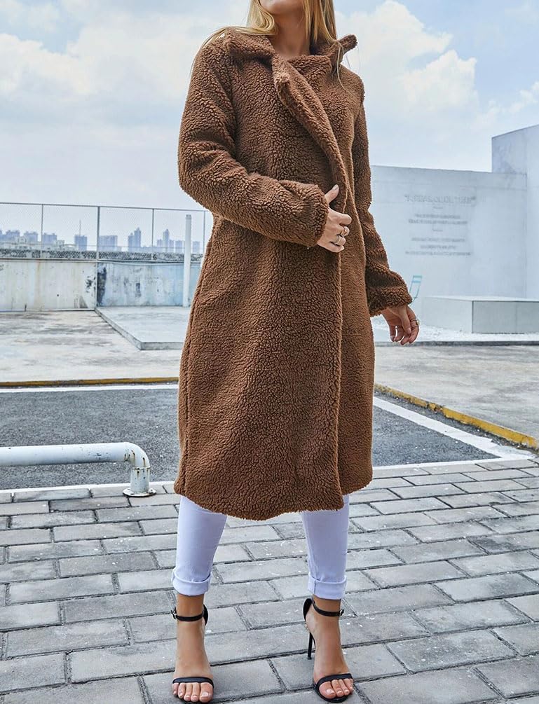 Long Fleece Jacket Women Fall Winter Trench Coat Fuzzy Sherpa Trendy Casual Cardigan Outwear - Image 4