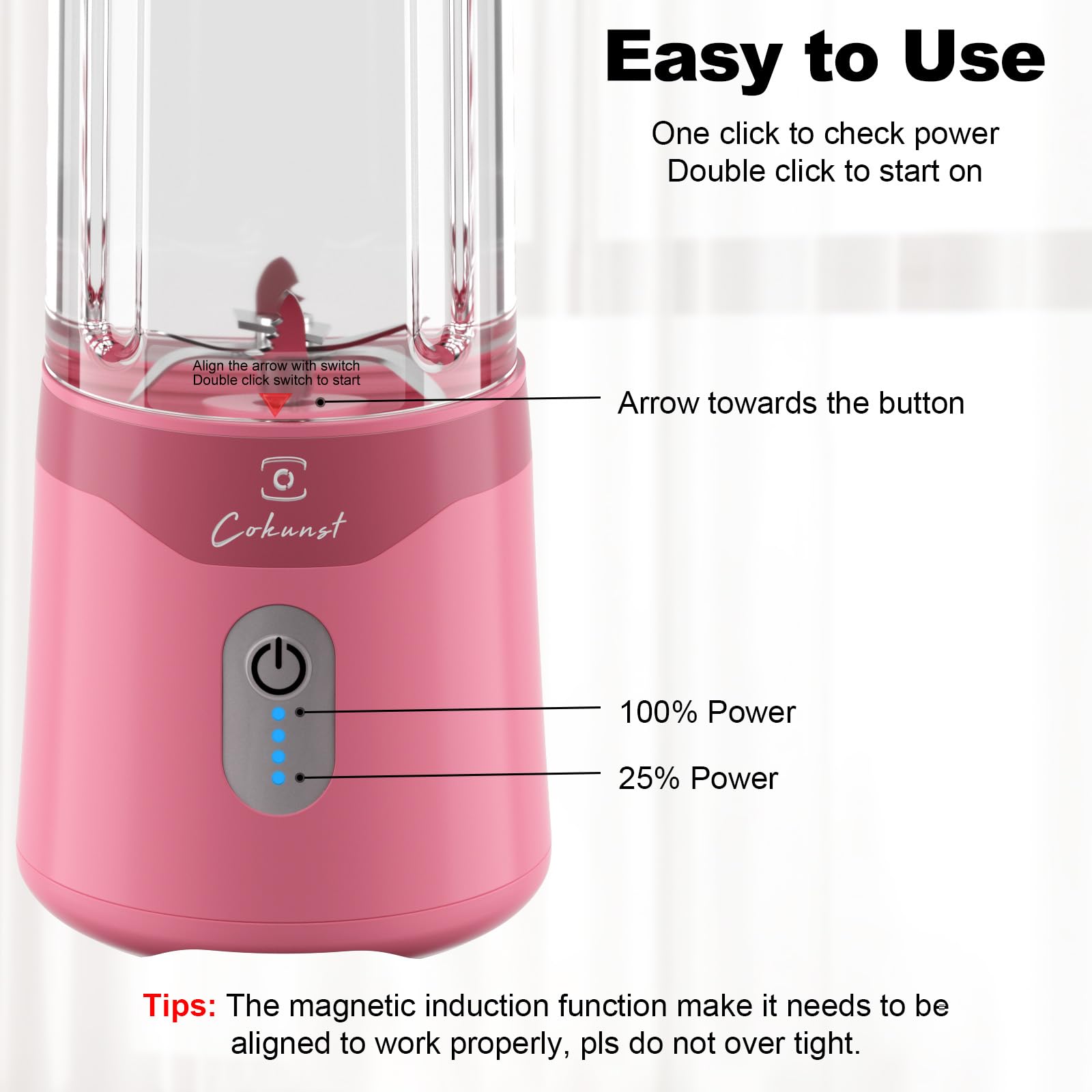 Mixeur Portable COKUNST 530ml - Blender Personnel Rechargeable USB-C, 6 Lames Inox Pour Smoothies