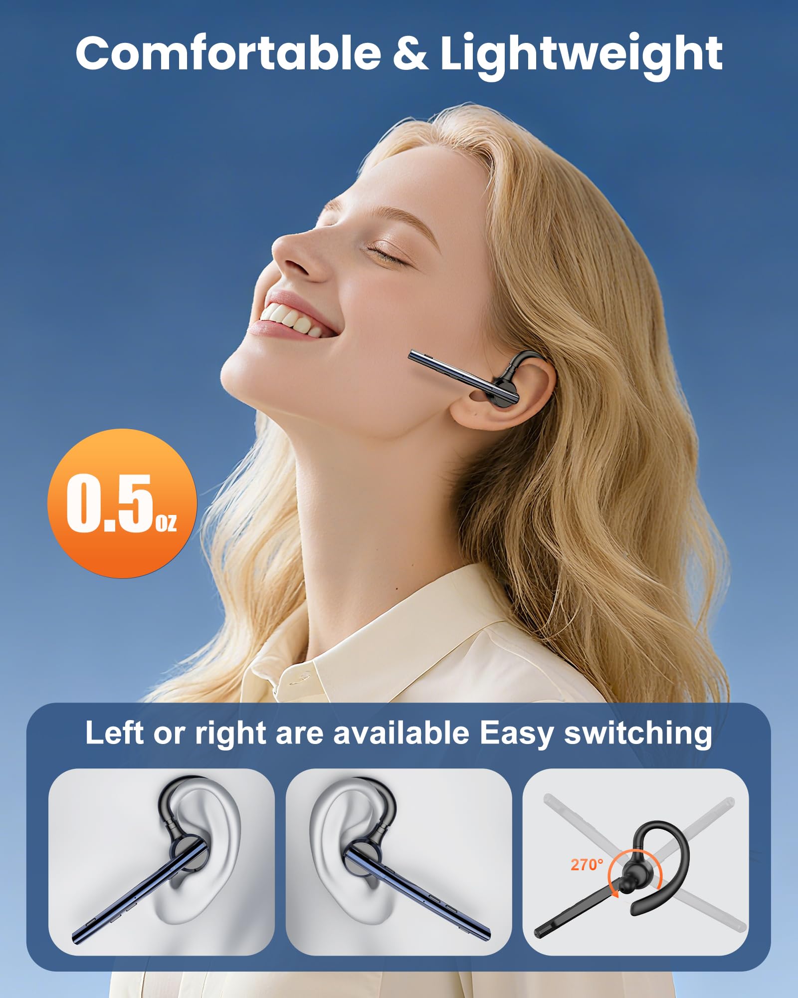 New Bee Bluetooth Headset mit 72h Spielzeit Bluetooth V5.1 Freisprech Headset Handy mit LED Ladecase Freisprecheinrichtung Ohr mit CVC 8.0 und ENC Dual Mikrofon für iPhone/Android/Laptop