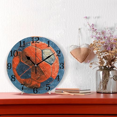 Miniatura 2 de KLL Vintage Soccer Red-and-Blue 10 Inch Round Office Wall Clock Non Ticking Art for Farmhouse Hotel Kitchen relojes de pared para cocina
