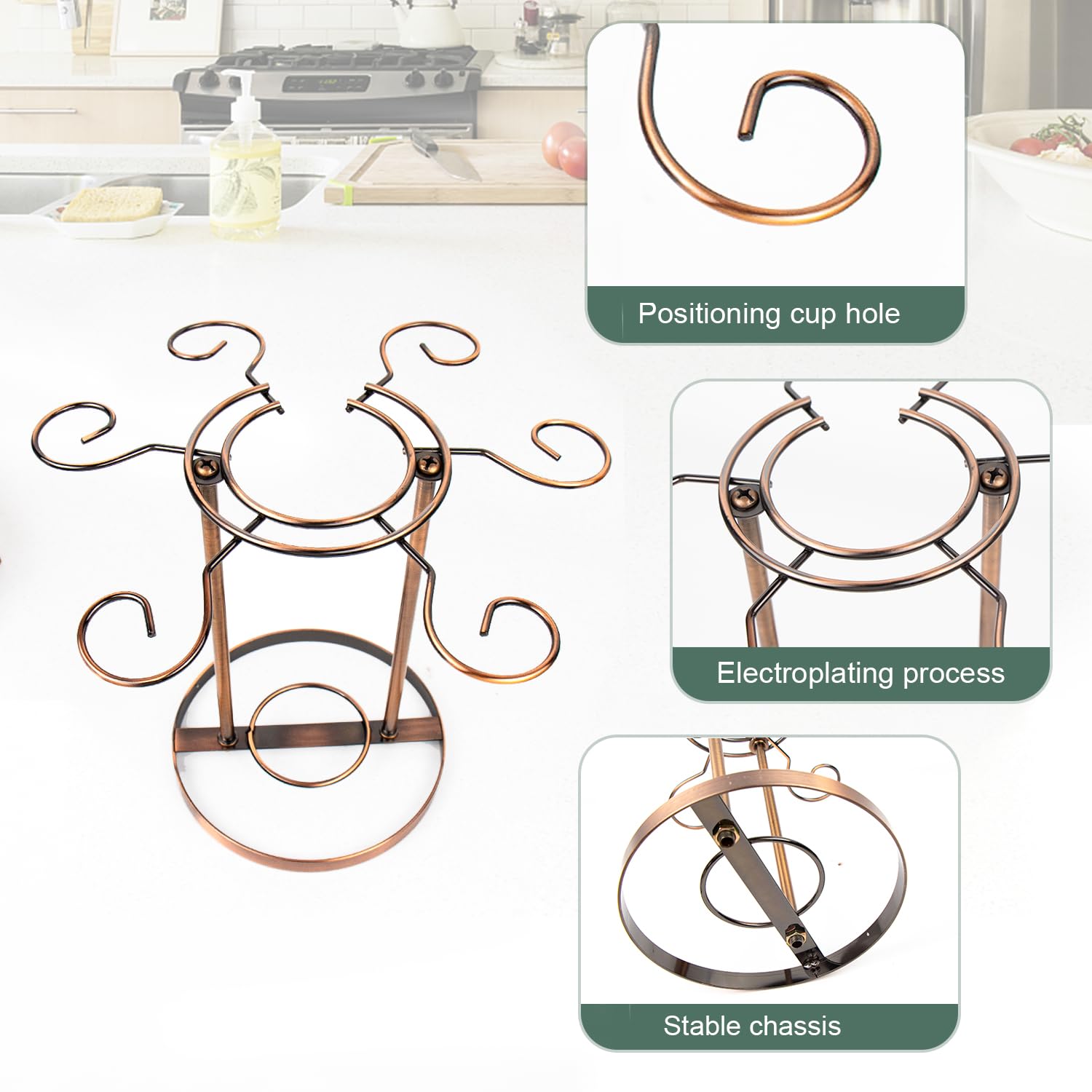 Support De Verres à Pied - 3 Rangées - Décor : Noir - Hauteur : 74 Mm