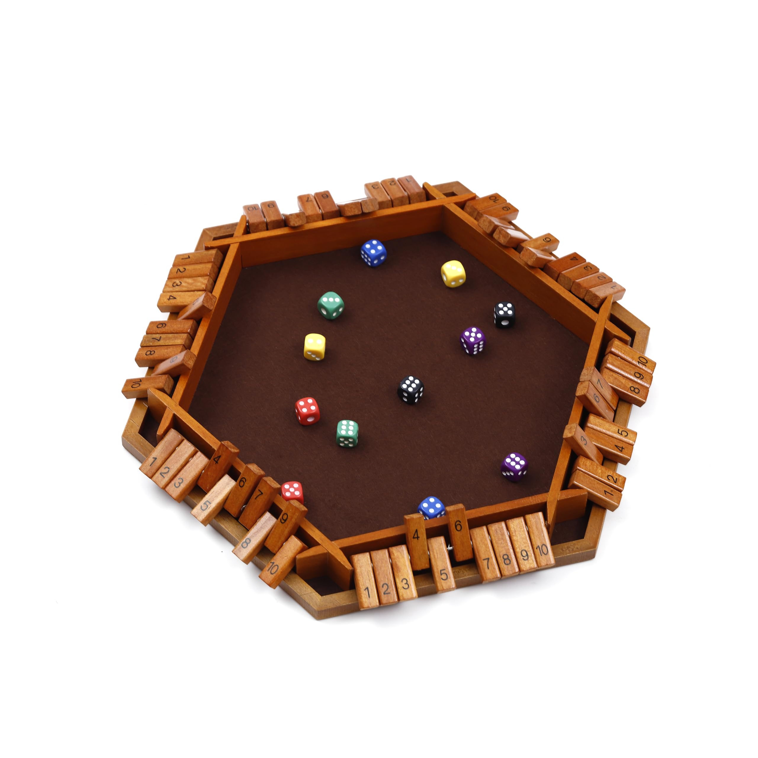 Flero Shut The Box Jeu de dés à 6 joueurs, jeu de tactique et de calcul (Marron)
